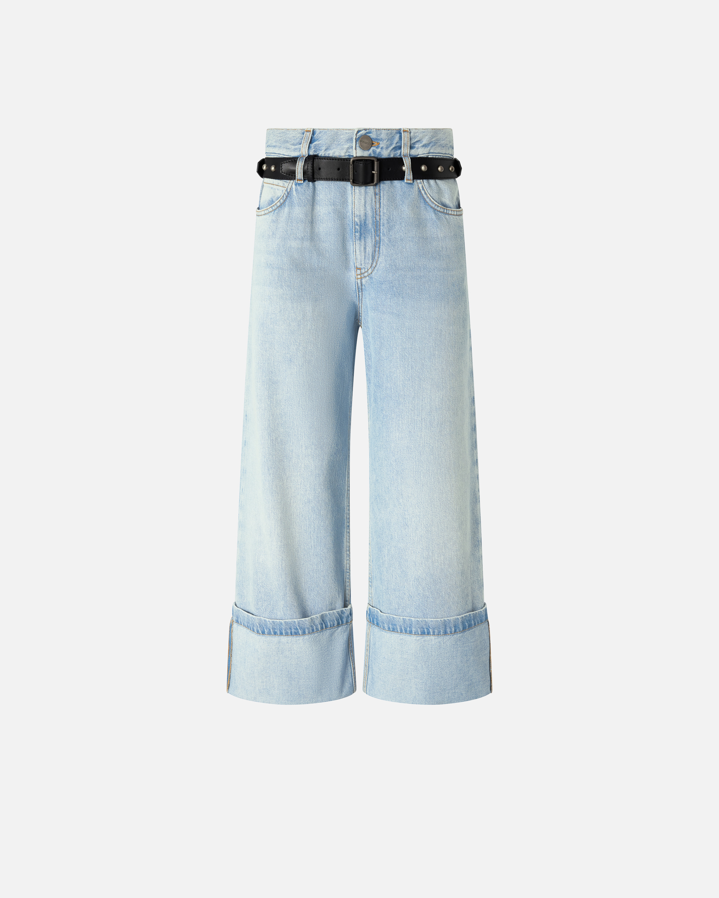 Cropped jeans with leather belt PINKO Blue