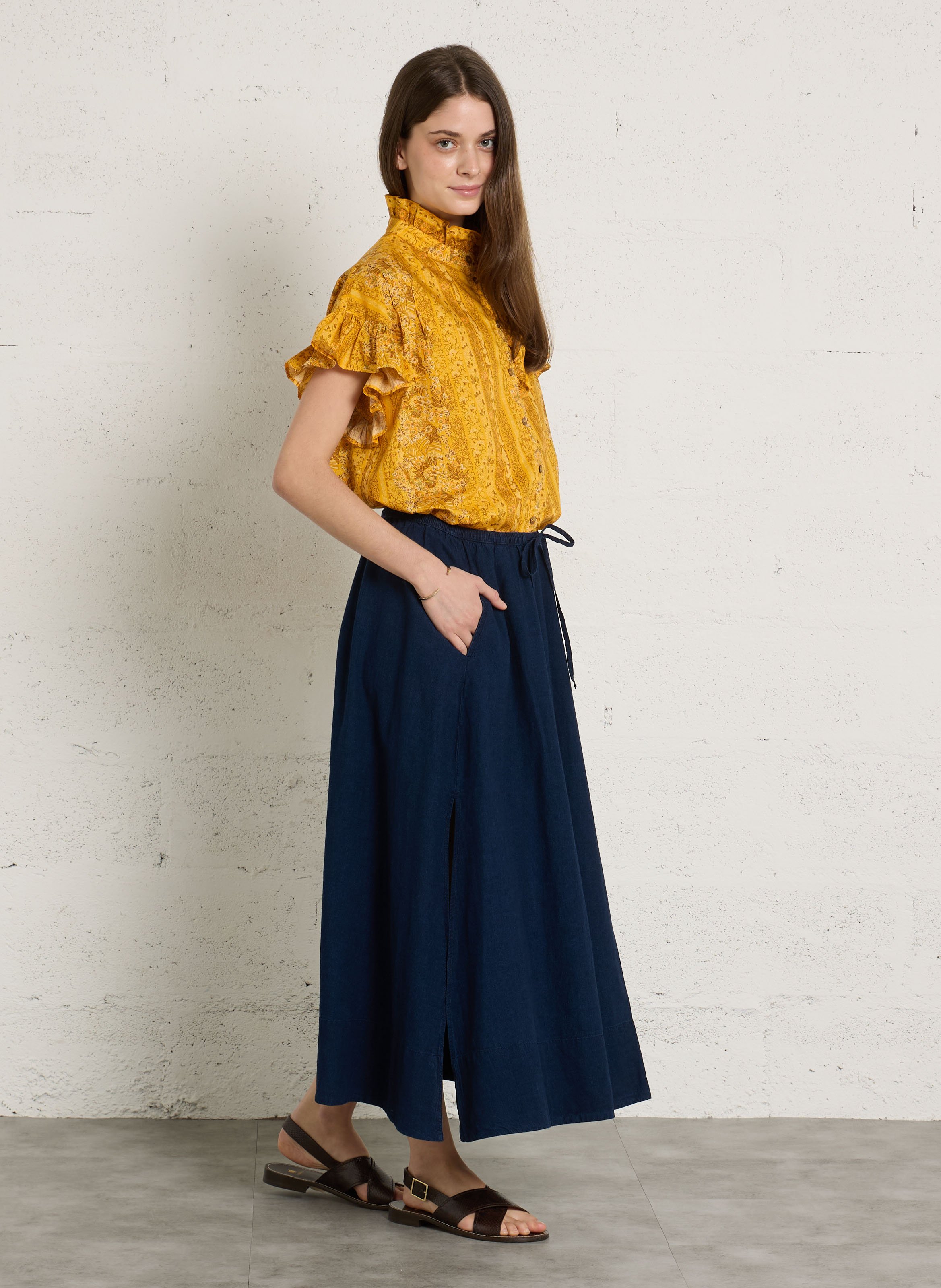 High-neck cotton shirt SUZIE WINKLE Yellow