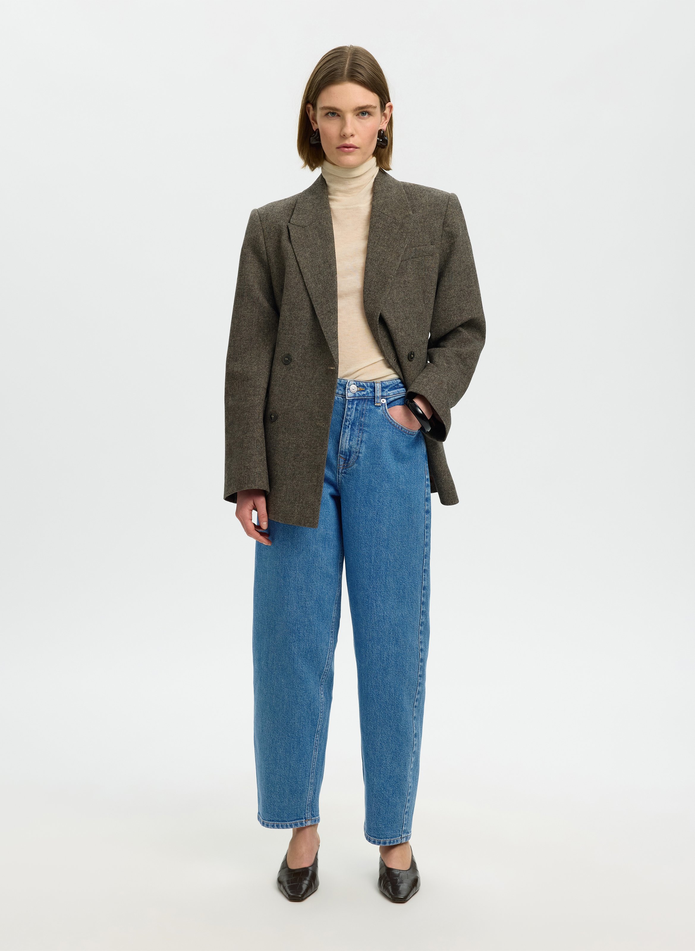 Jean droit taille haute uni SELECTED Bleu