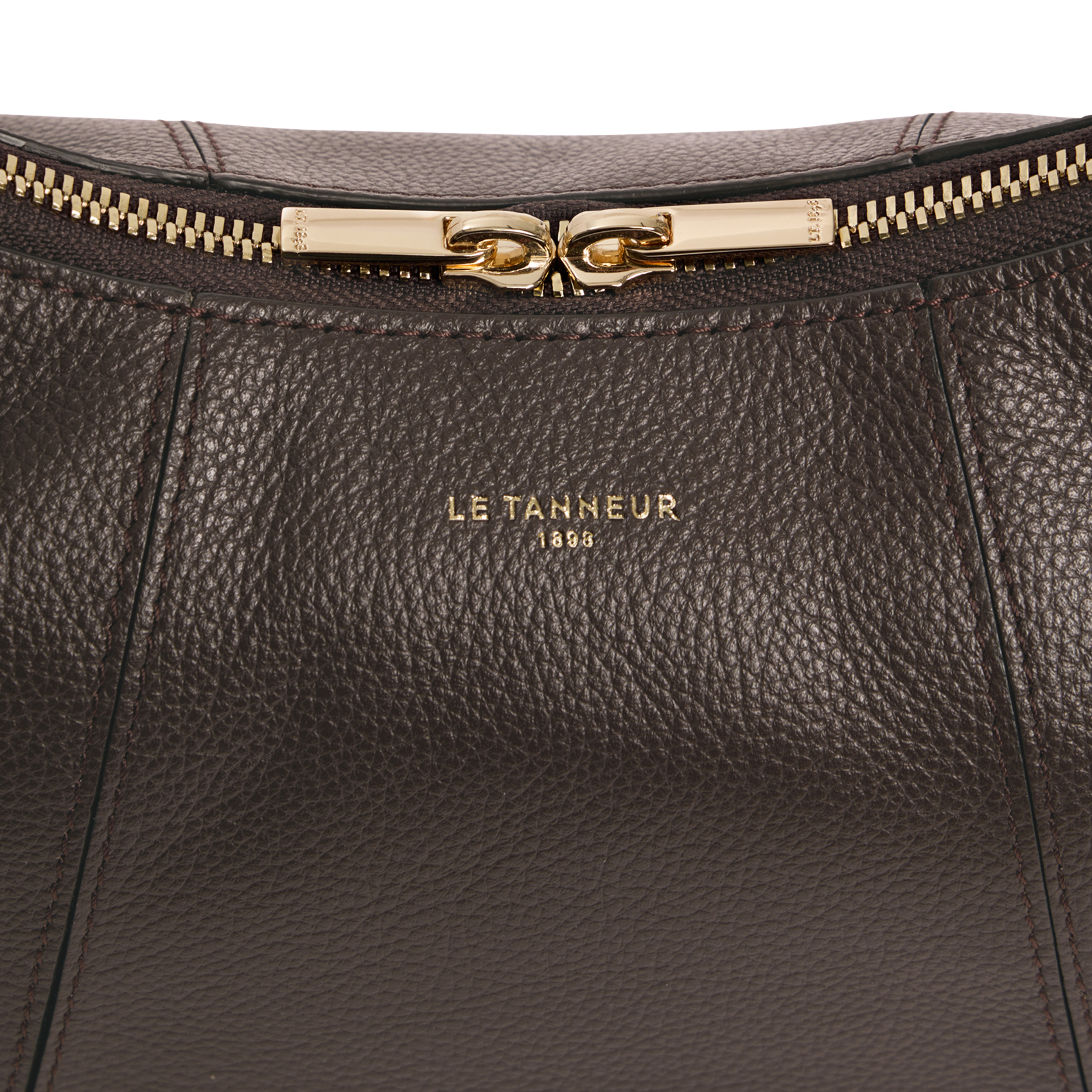 Petit sac hobo zippé en cuir grainé LE TANNEUR Marron