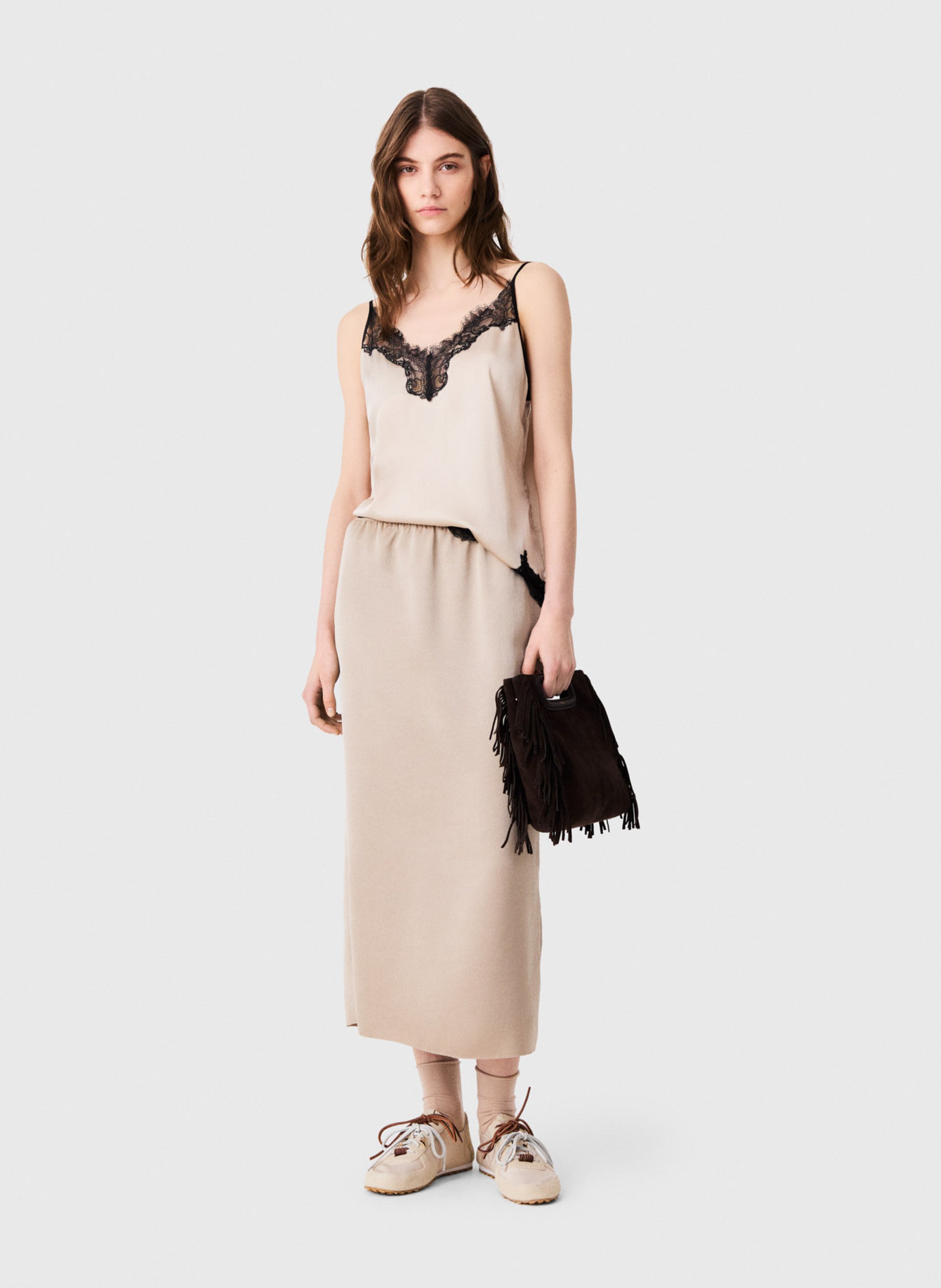 Lange, rechte rok MAJE Beige