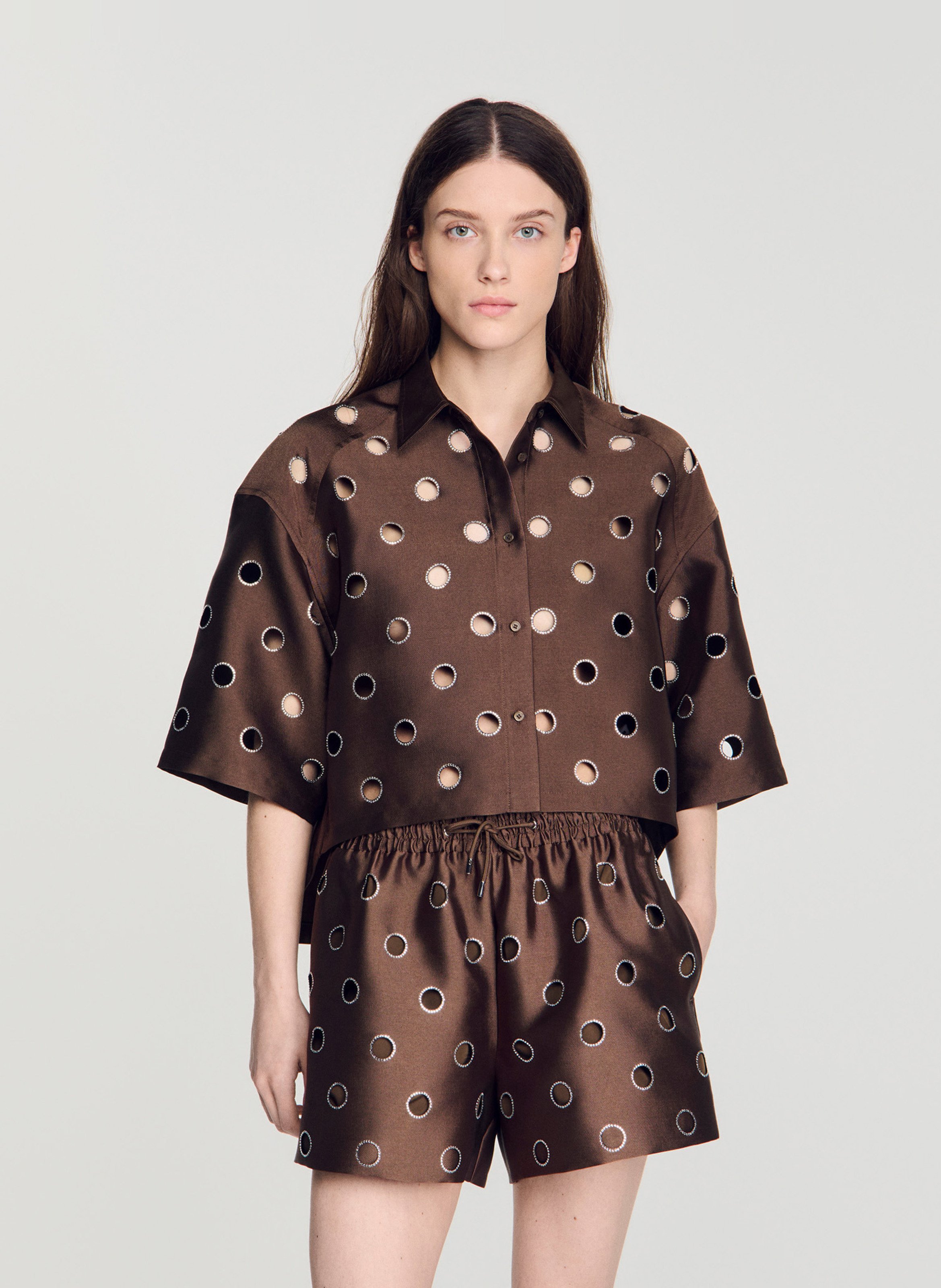 Oversize Hemd aus Leder-Optik SANDRO Braun