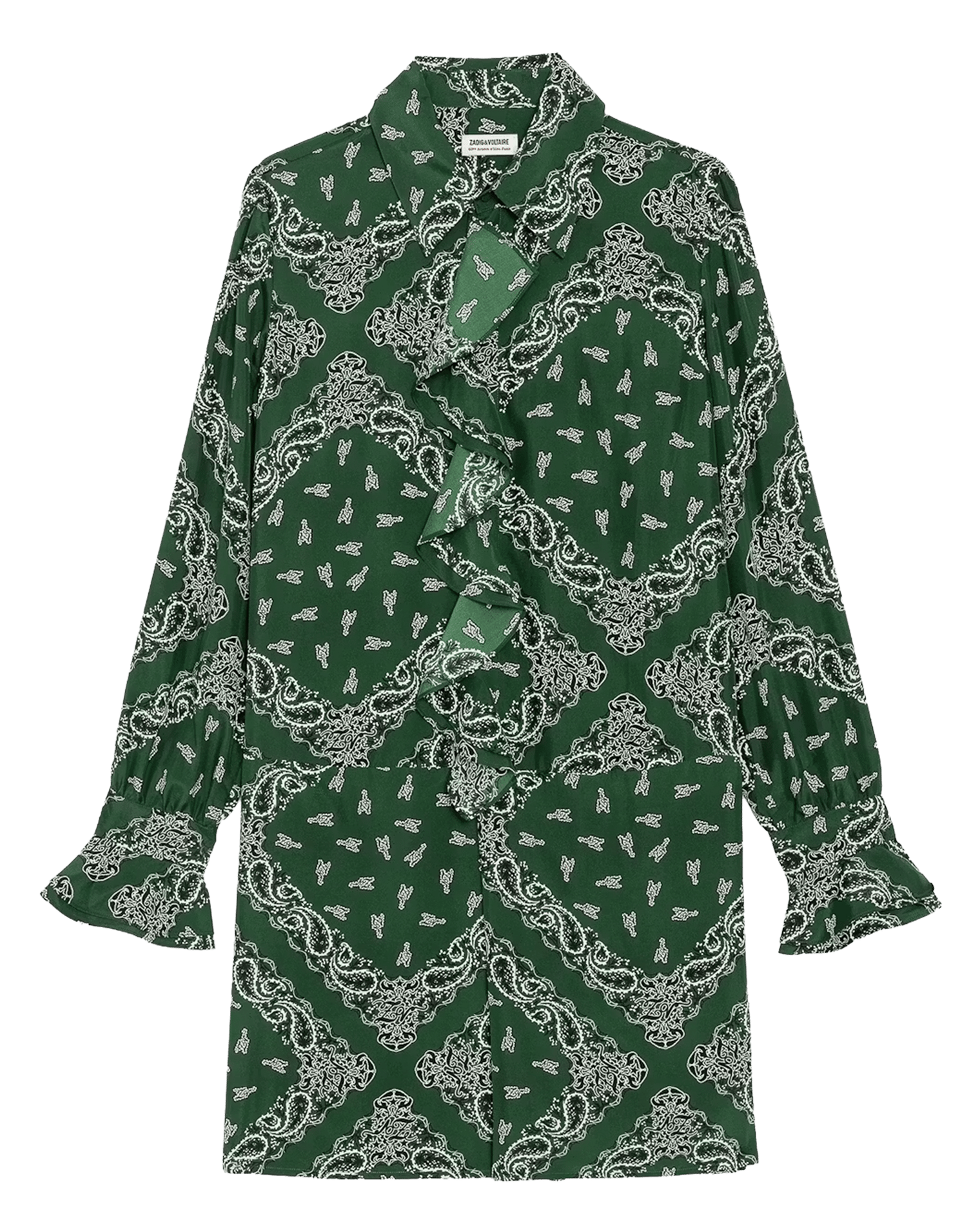 Short dress with classic collar in printed silk ZADIG&VOLTAIRE Green