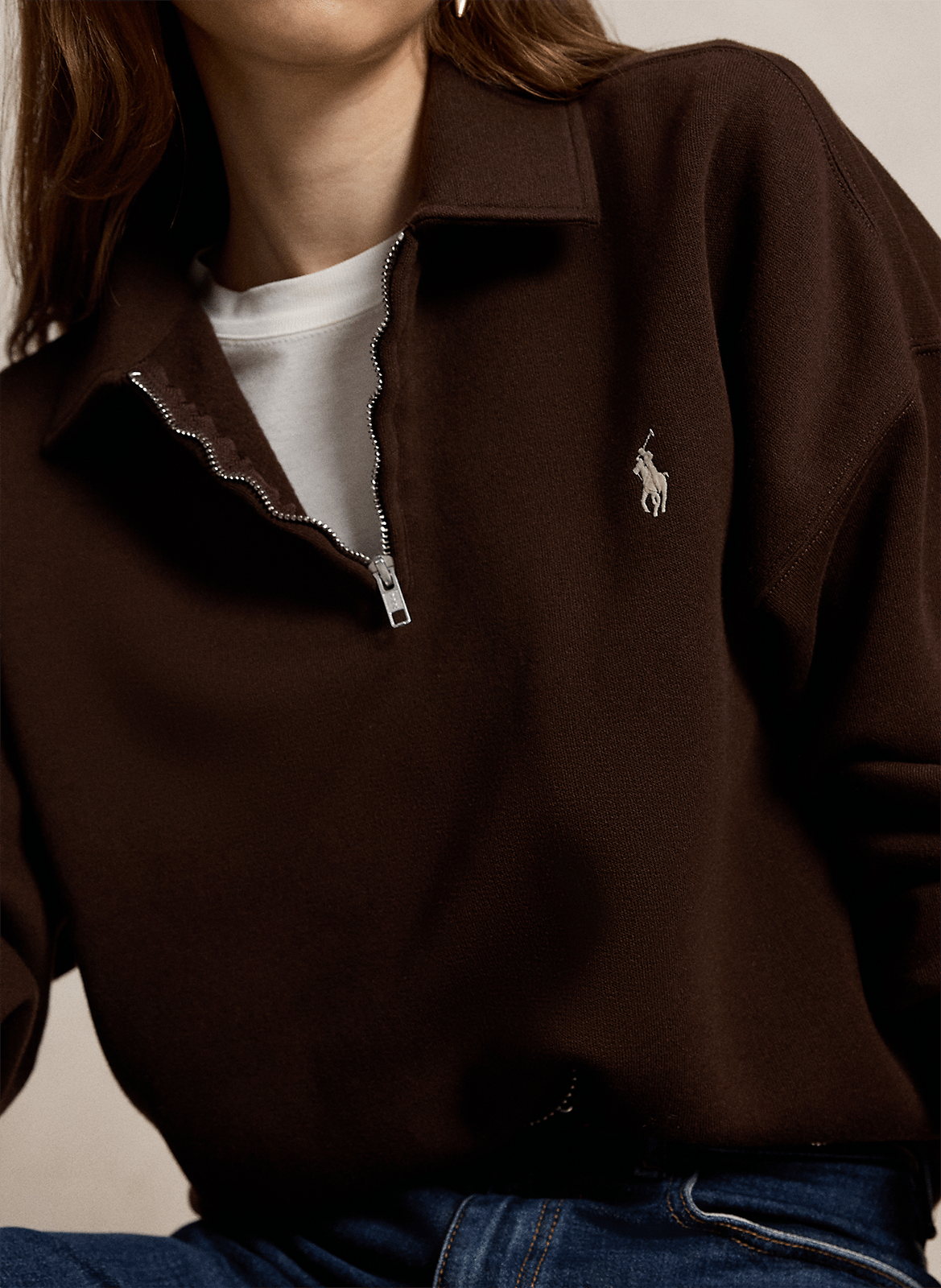 Oversized high-neck sweatshirt in blended cotton. | Brown POLO RALPH LAUREN Women