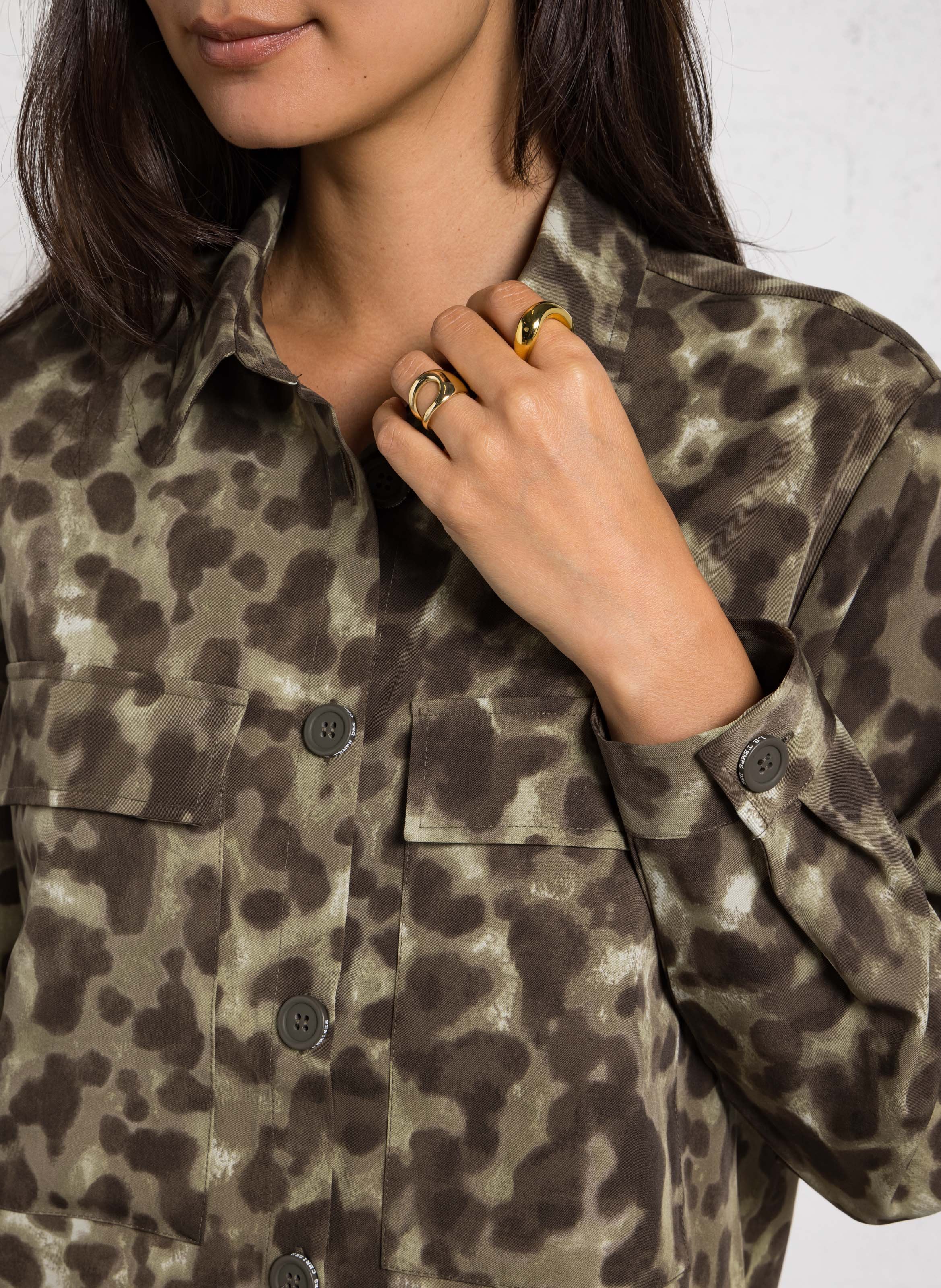 Oversized printed shirt with 3/4 sleeves  LE TEMPS DES CERISES Green