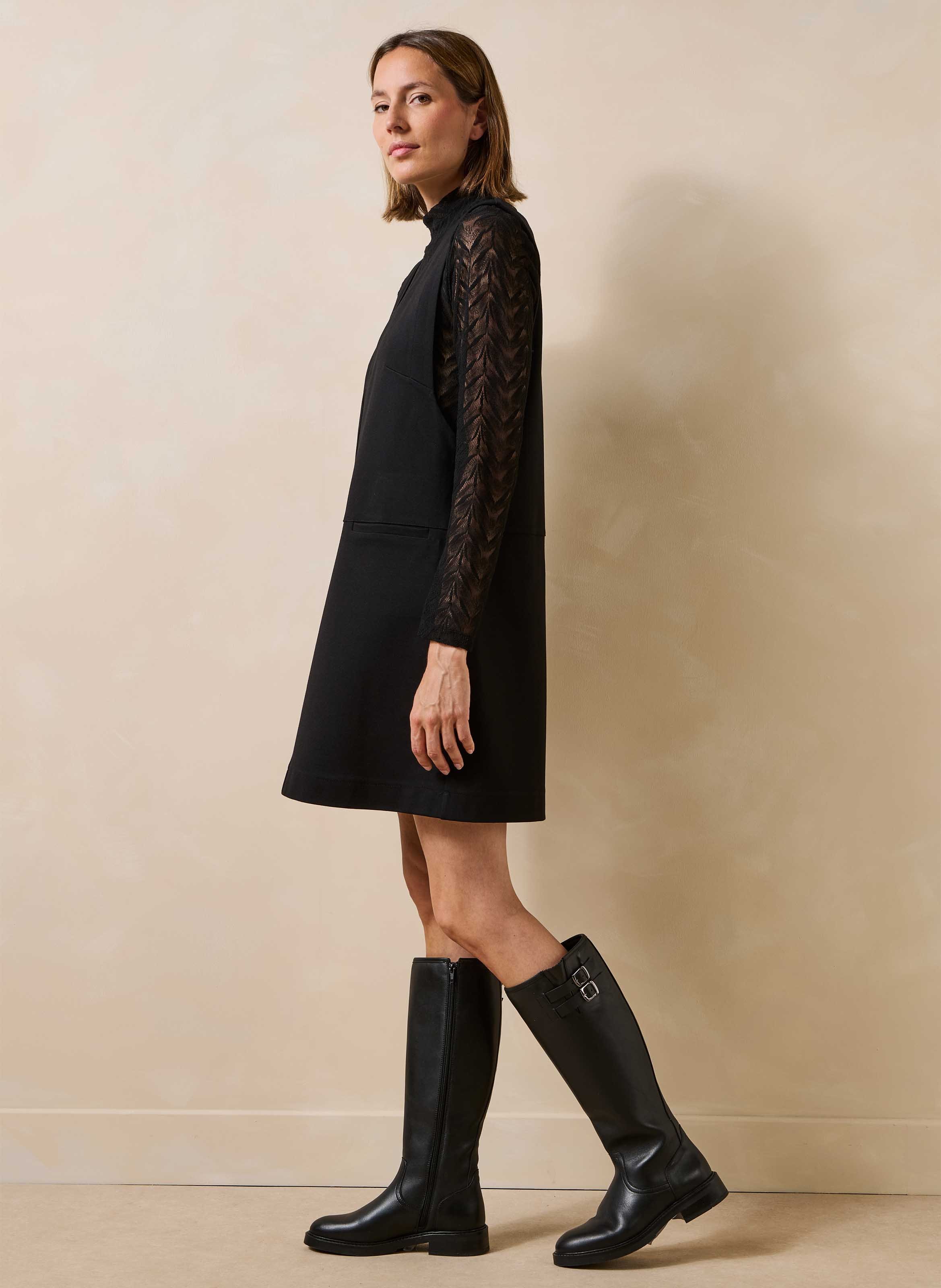 Bottes plates unies en cuir LA FEE MARABOUTEE Noir