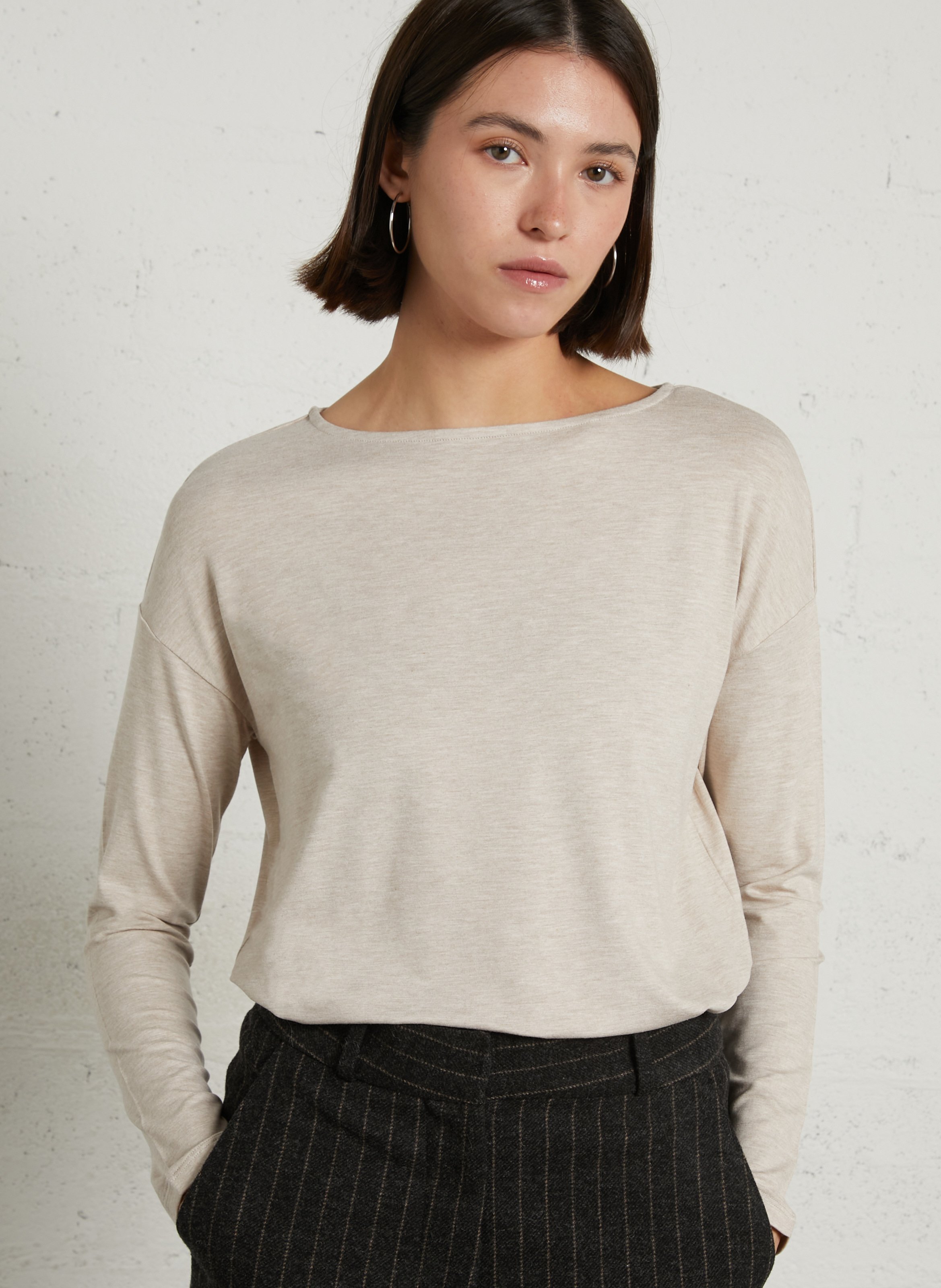 Loose-fitting boat neck t-shirt MAJESTIC FILATURES Beige