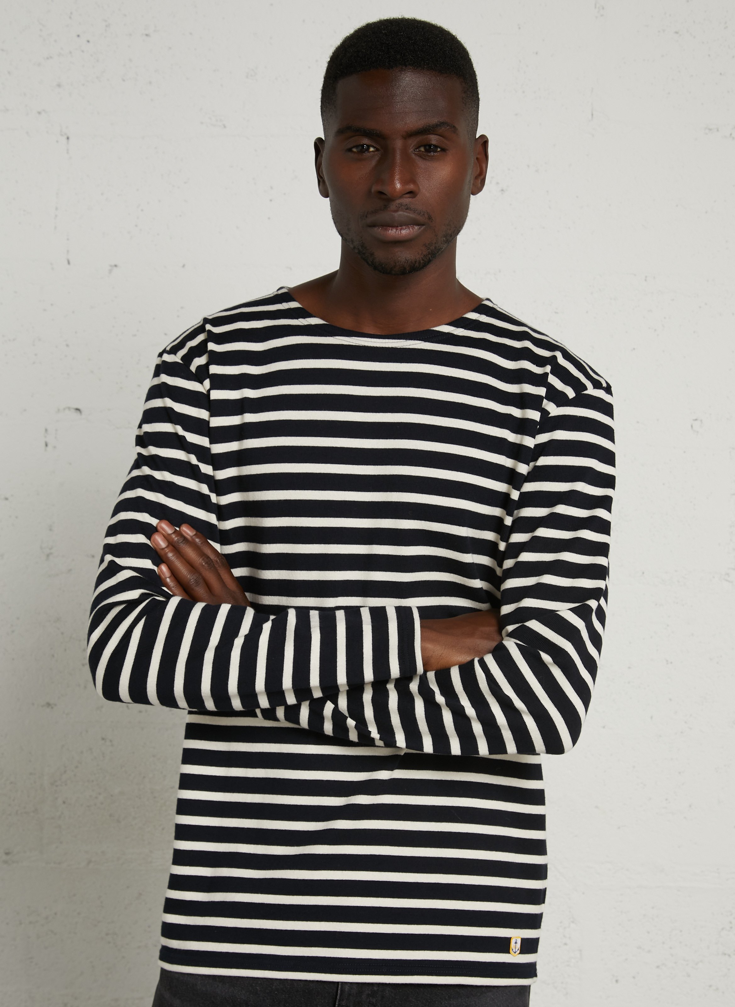 Gerader Baumwoll-T-Shirt im Marinestreifen-Stil ARMOR LUX Blau