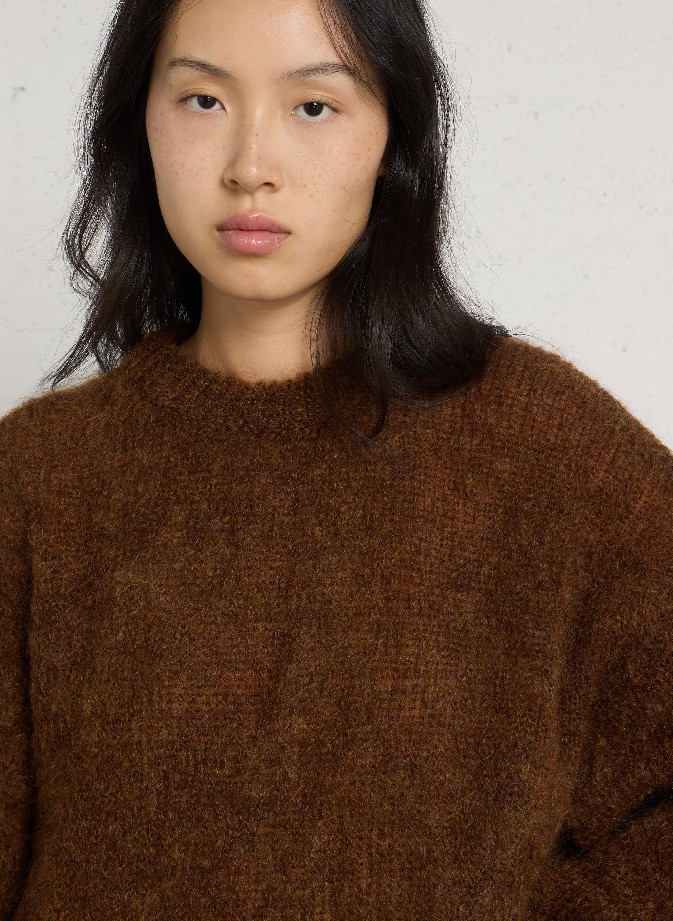 Trui-jurk van wolmix met ronde hals DES PETITS HAUTS Bruin