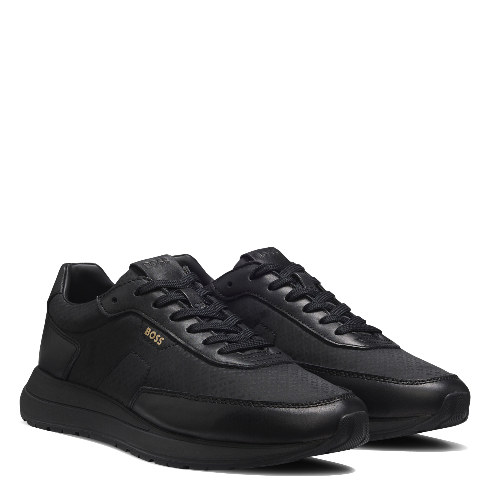 Lace-up leather trainers BOSS Black