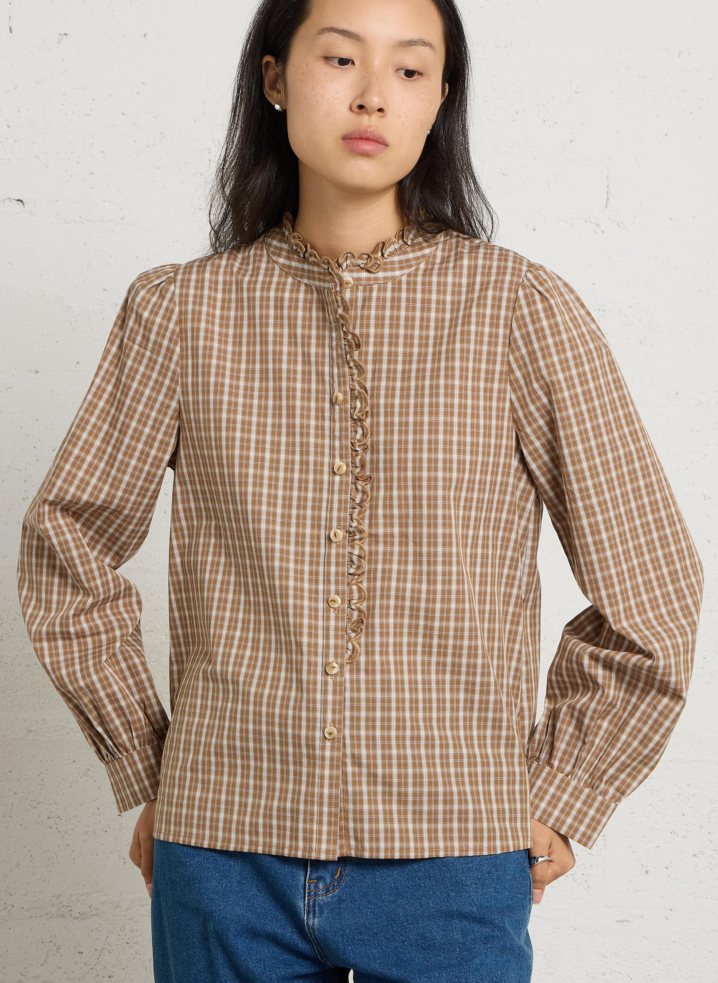 Blouse à carreaux en coton LA PETITE ETOILE Marron
