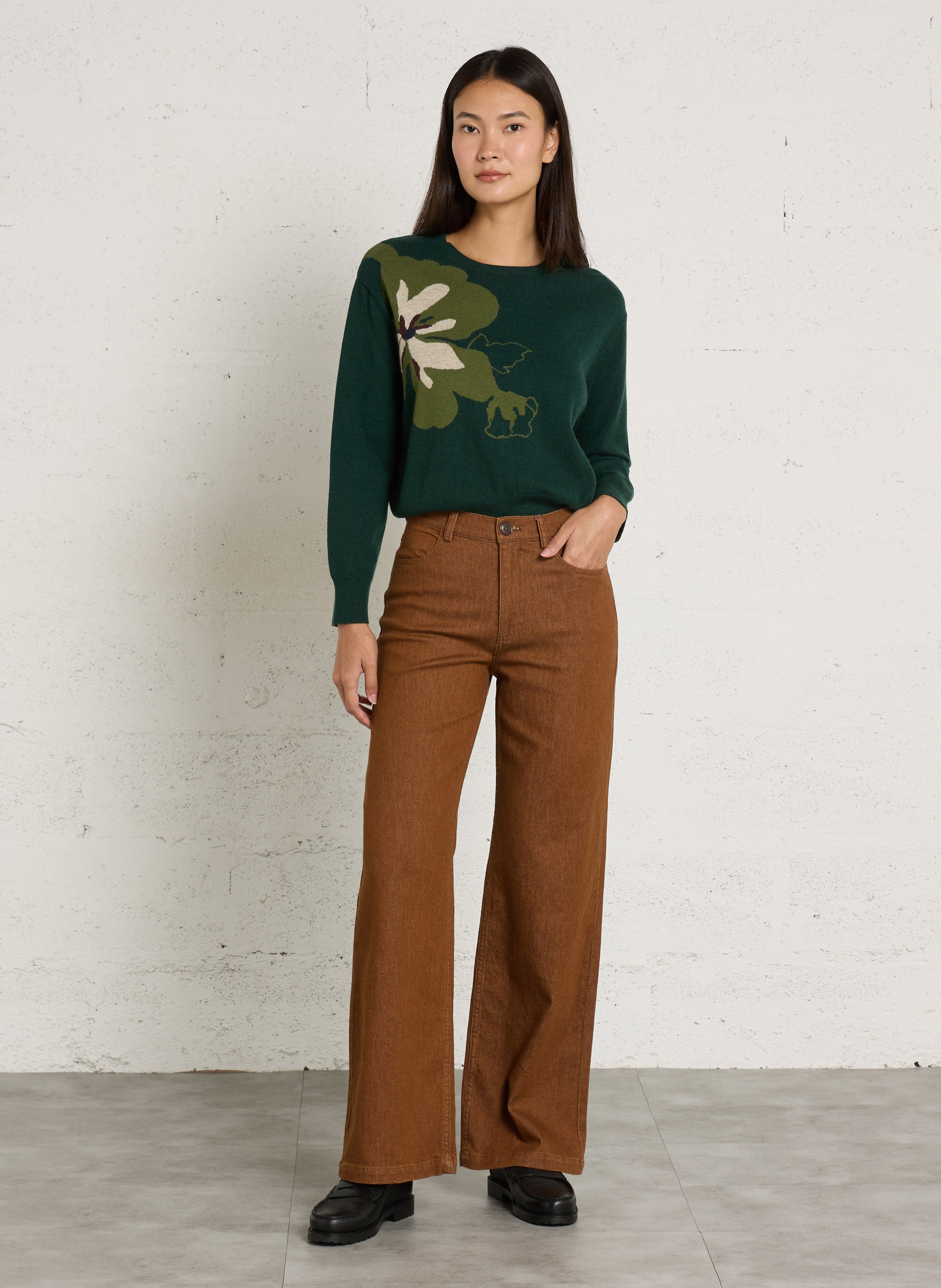 Jean droit en coton mélangé NICE THINGS Marron