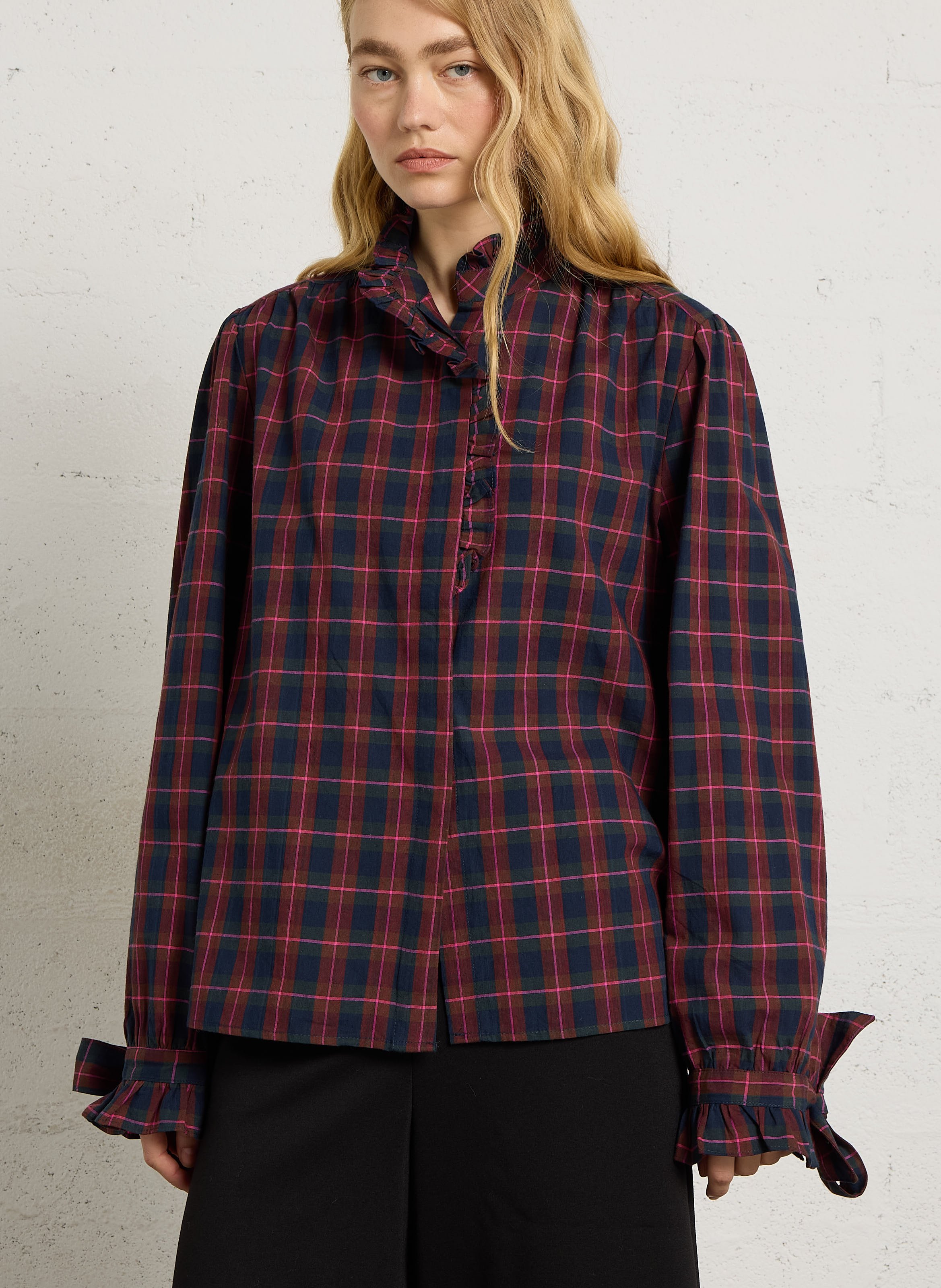 Chemise col à volants en coton SEE U SOON Bleu