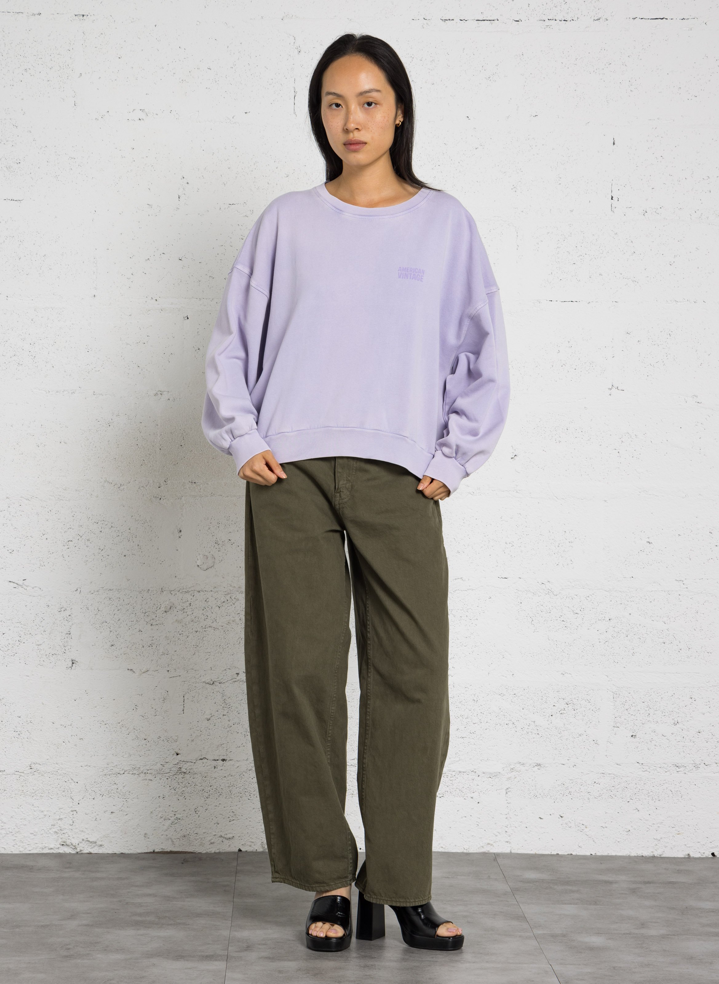 Loose-fit round-neck cotton sweater AMERICAN VINTAGE Purple