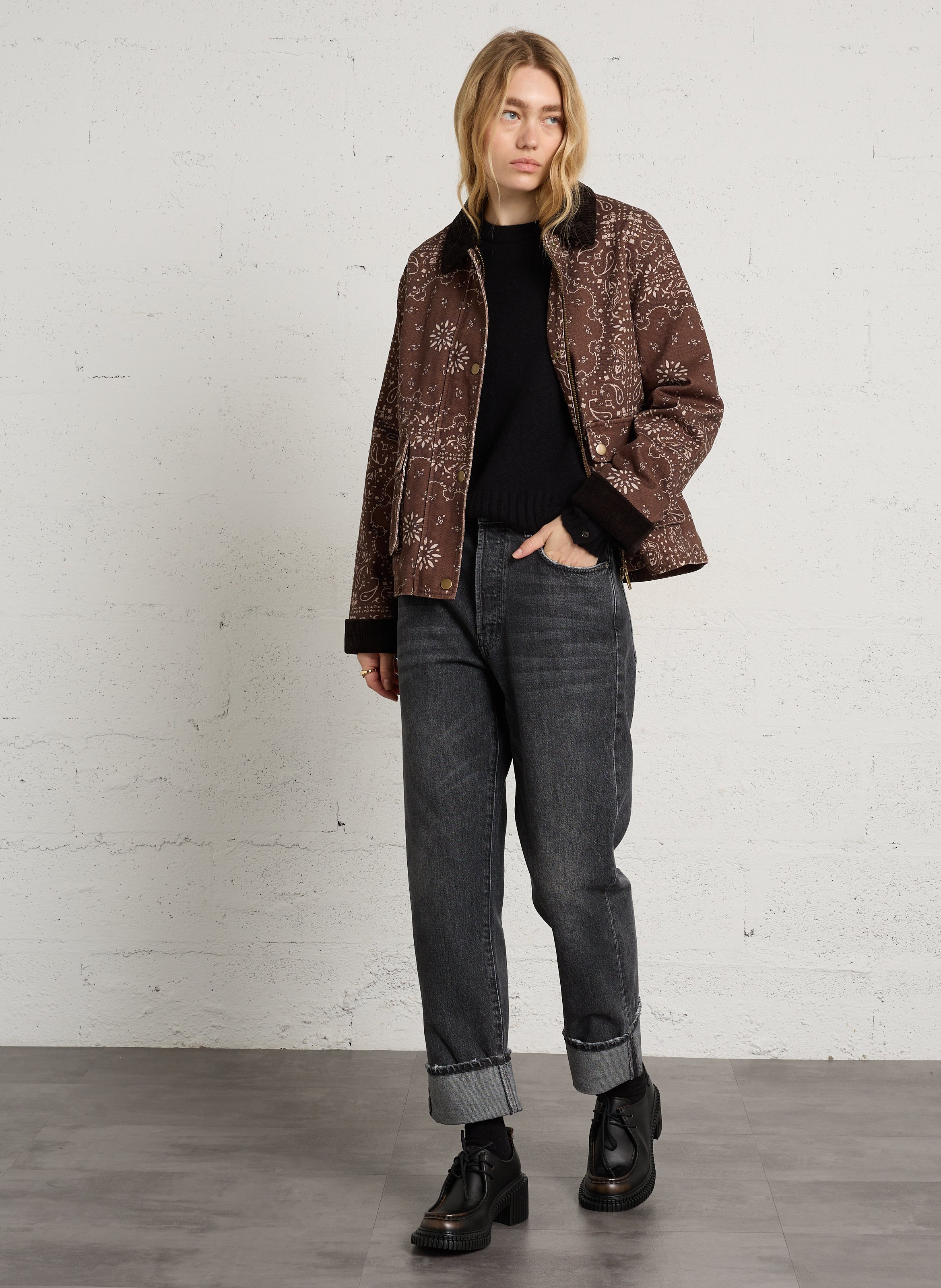 Blouson imprimé à col velours côtelé SUD EXPRESS Marron