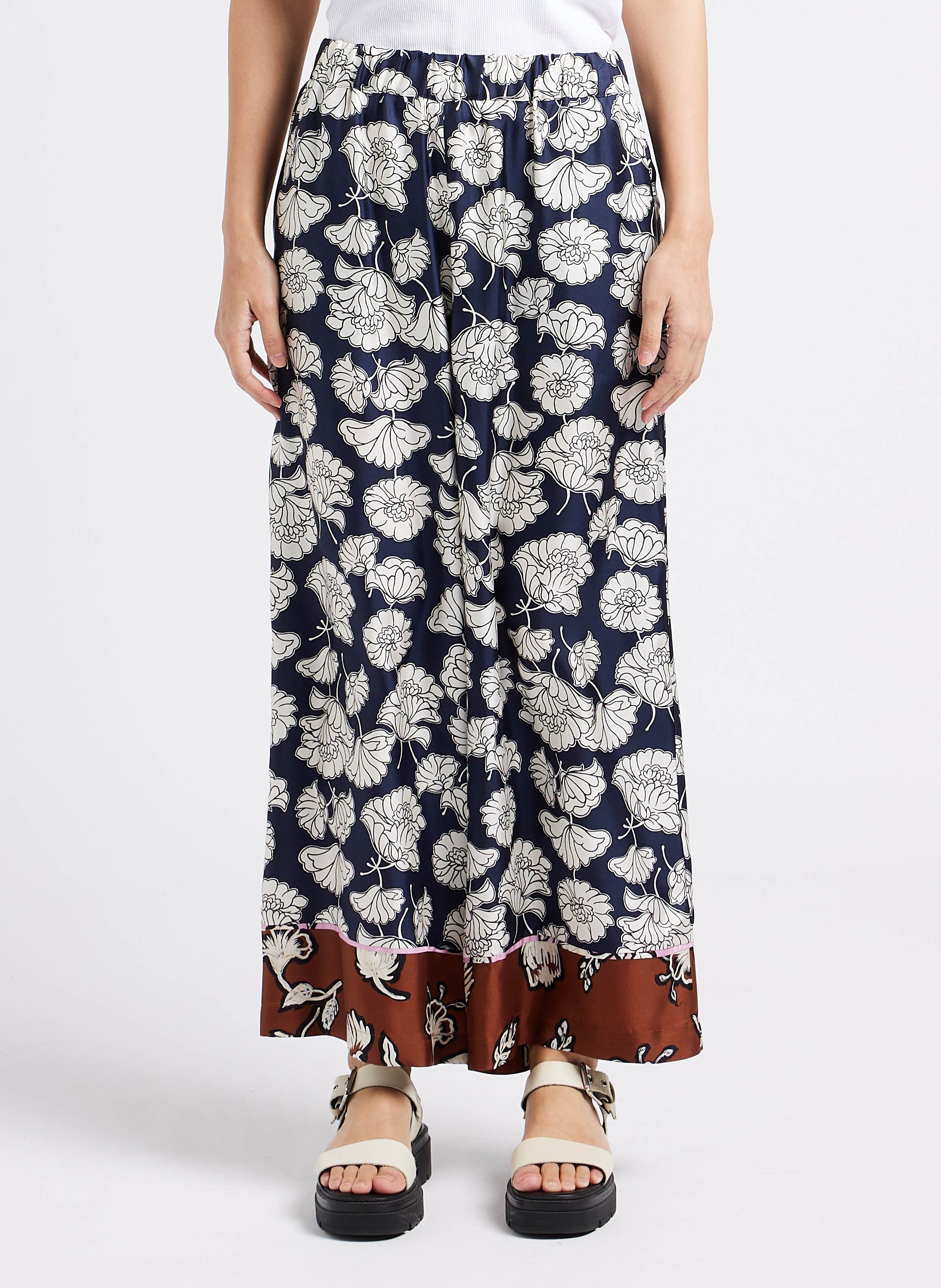 Straight floral print silk pants MAX MARA WEEK END Blue