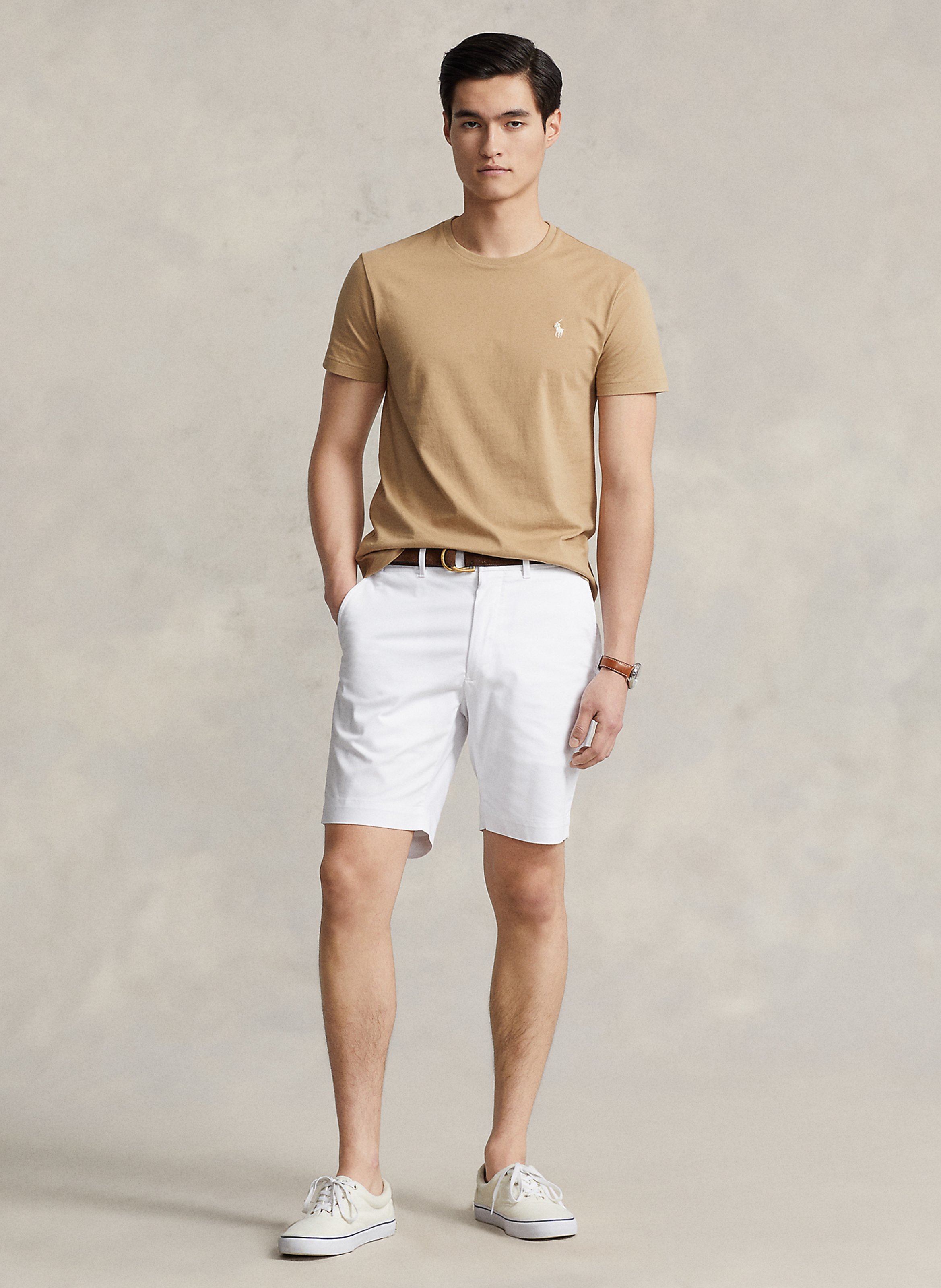 Tee-shirt col rond slim-fit en coton POLO RALPH LAUREN Beige