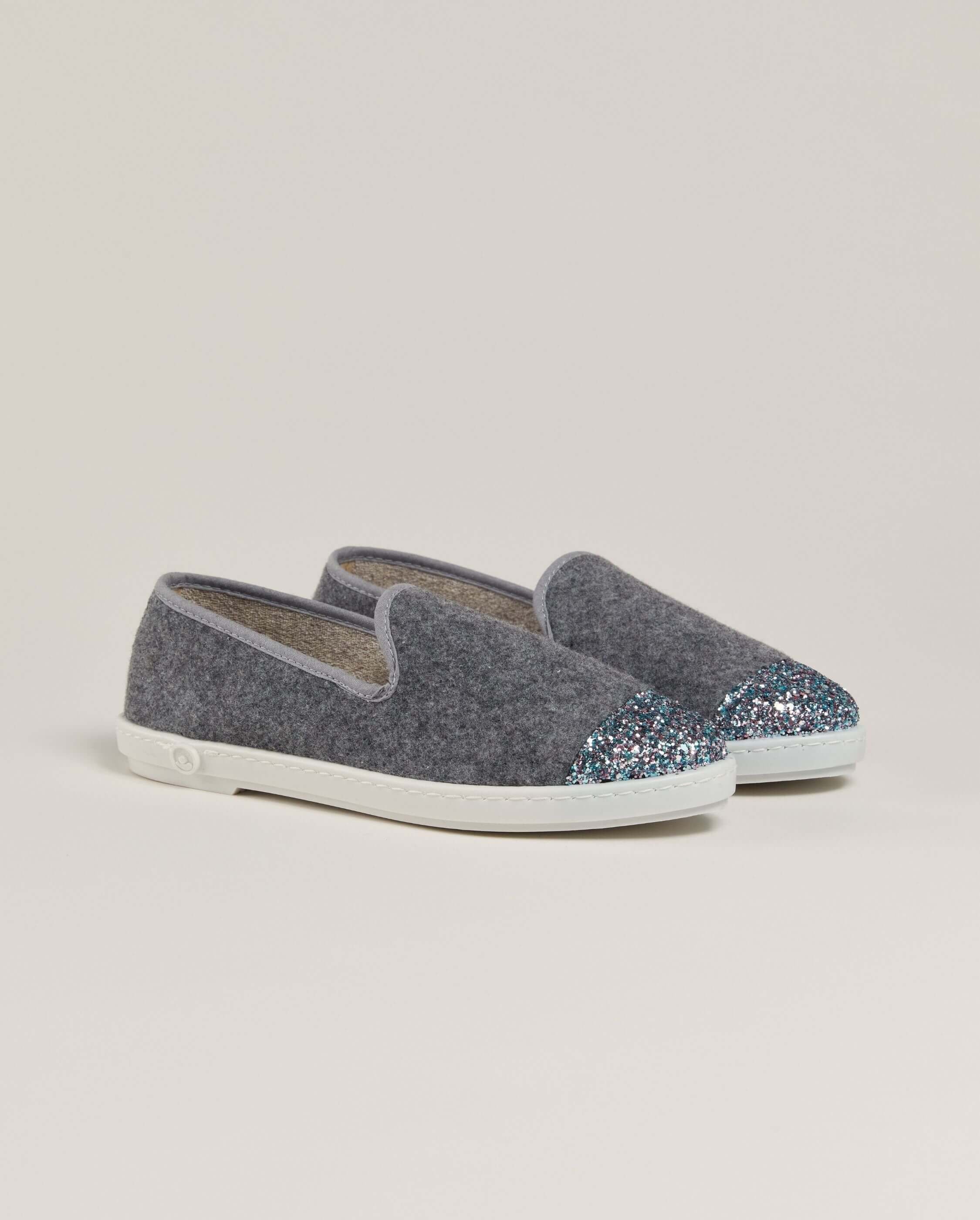 Women's wool slipper, gray with sequins ANGARDE Grey
