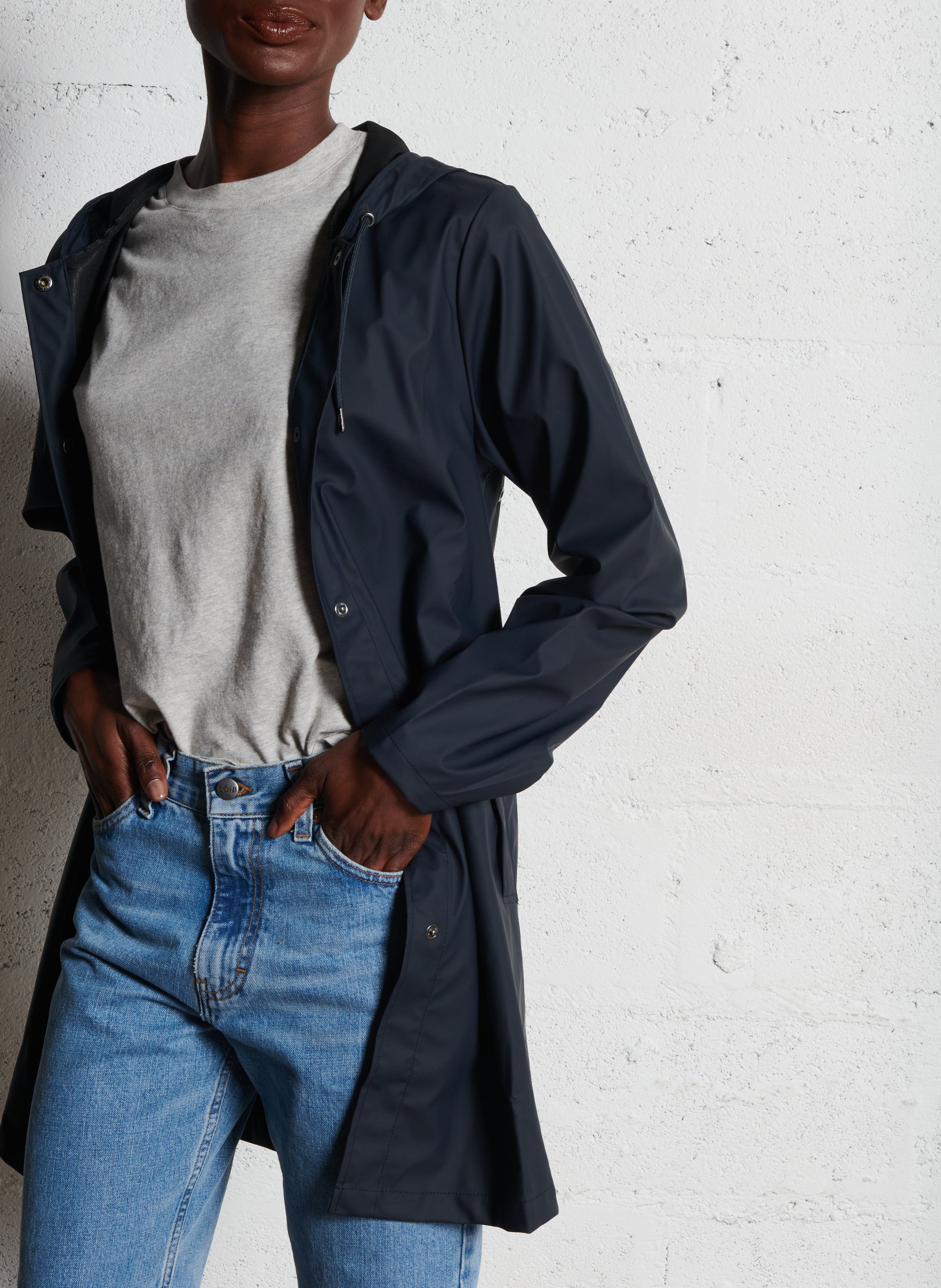 Hooded straight raincoat RAINS Blue