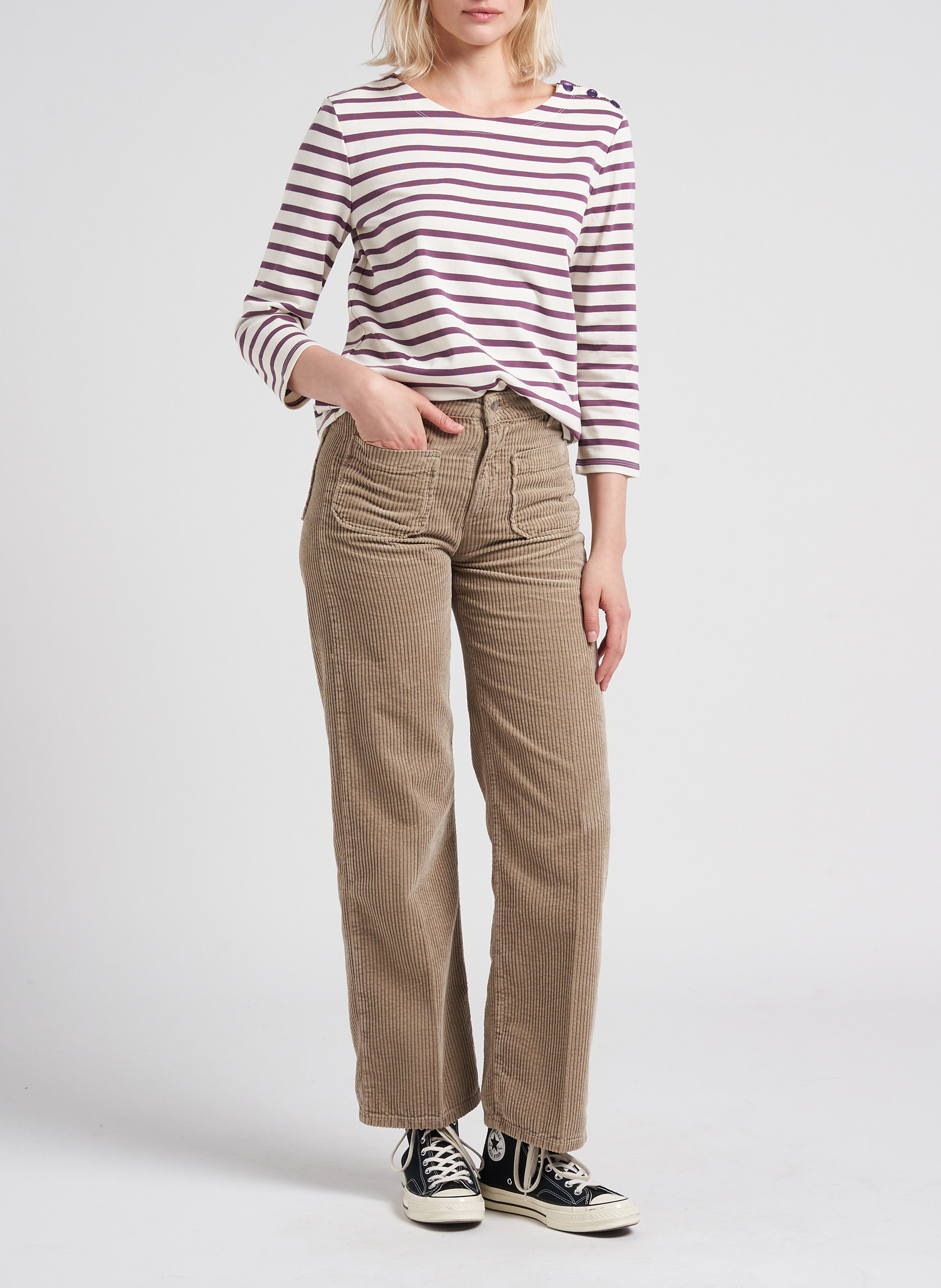 Ribbroek met wijd uitlopende pijpen ACQUAVERDE Beige