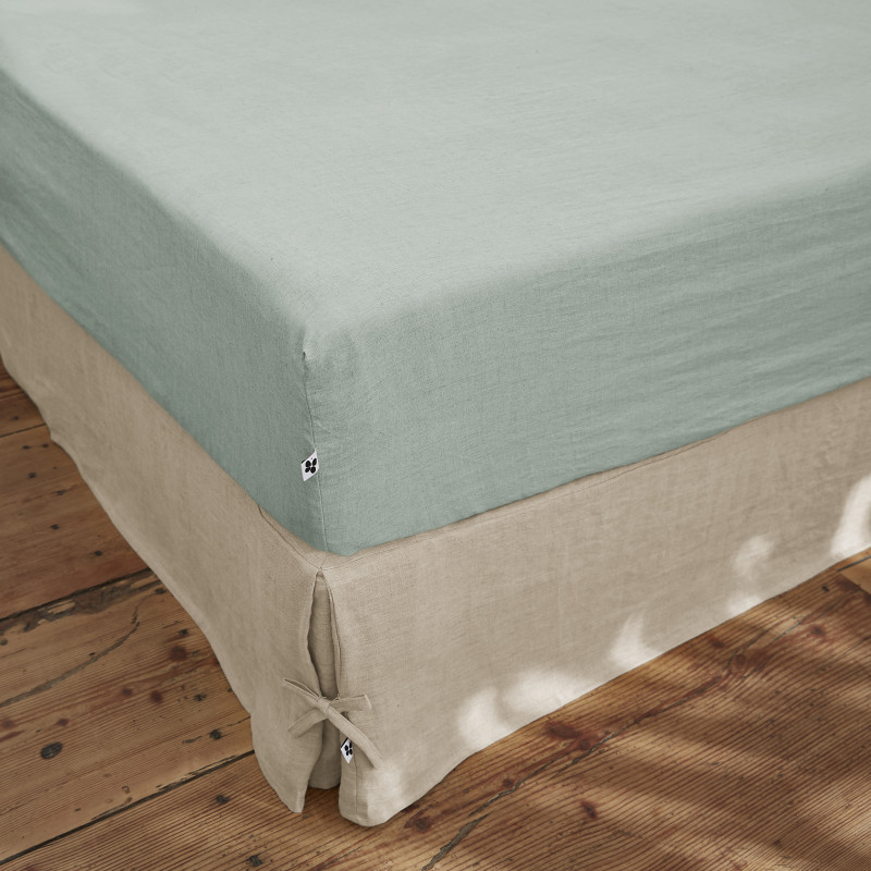 Fitted sheet "soline" all sizes washed linen L'EFFET PAPILLON Green