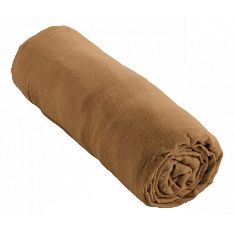 "Fitted sheet "Gaia" all sizes in "cotton gauze"" L'EFFET PAPILLON Brown