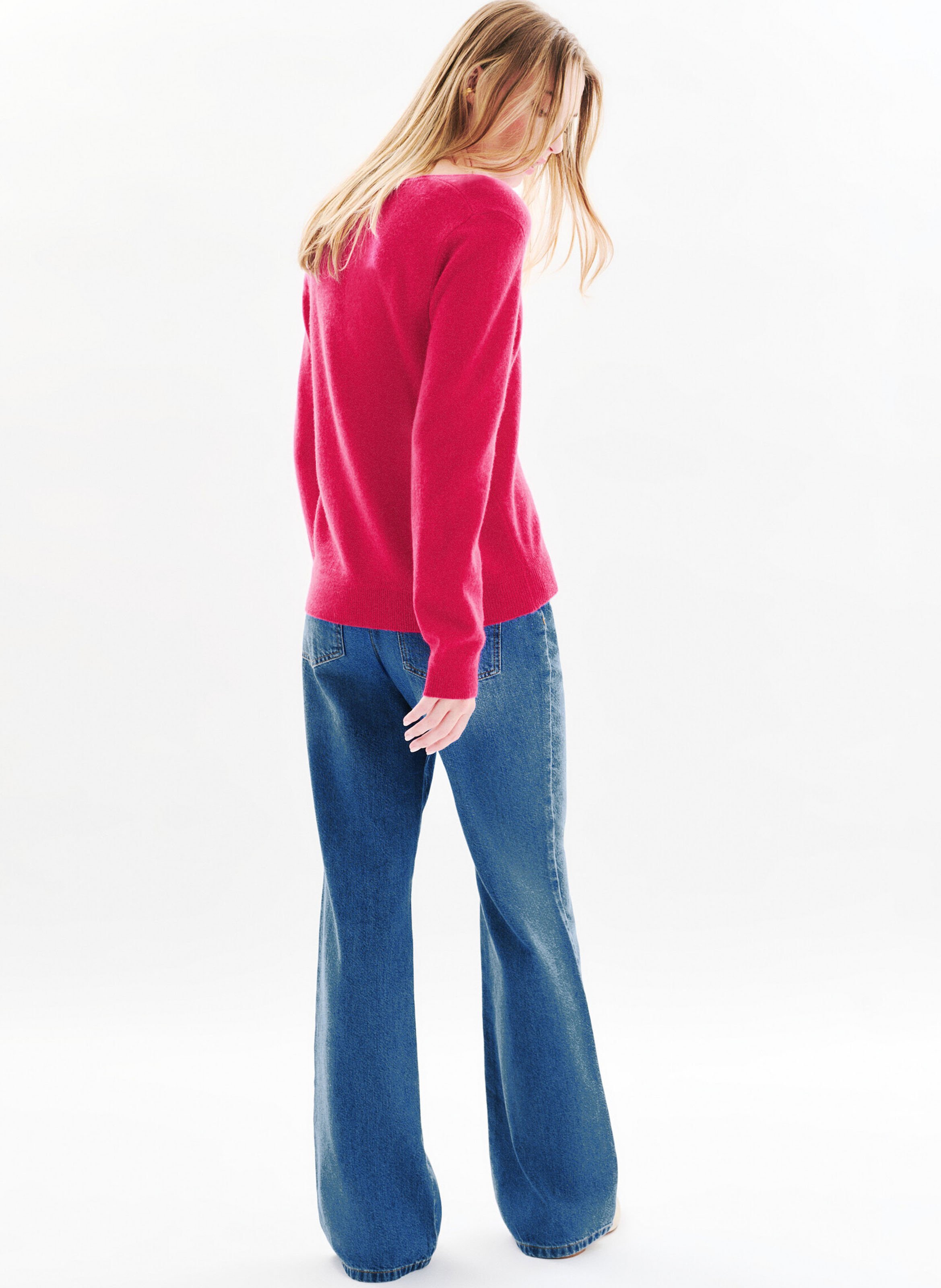 Pull cintré col V en cachemire CAROLL Rose