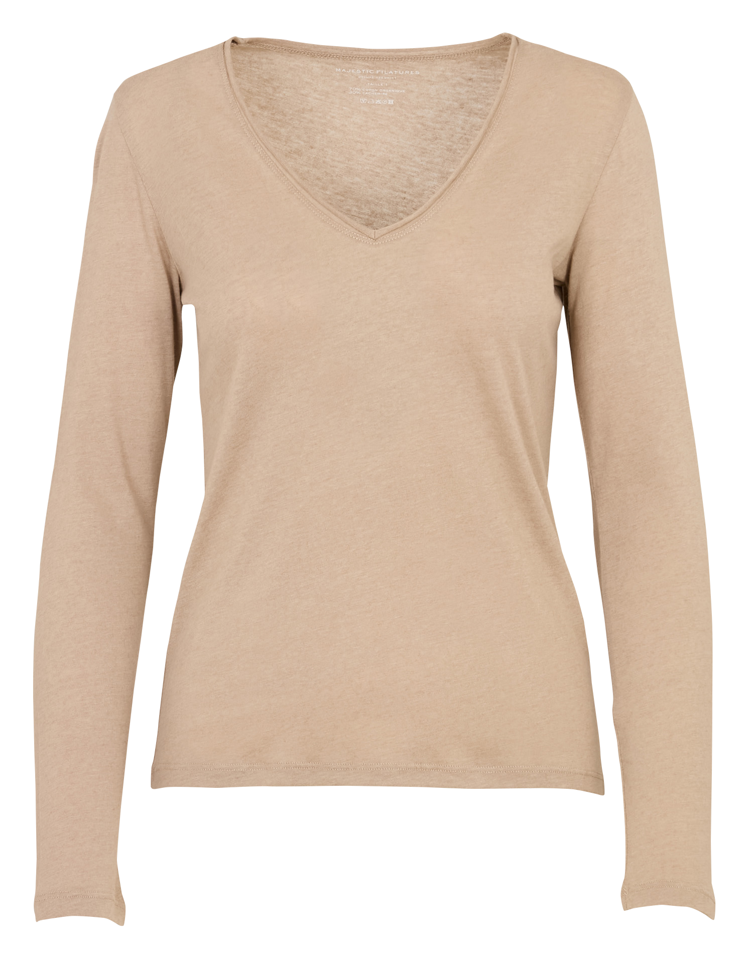 Tee-shirt col V en coton mélangé MAJESTIC FILATURES Beige