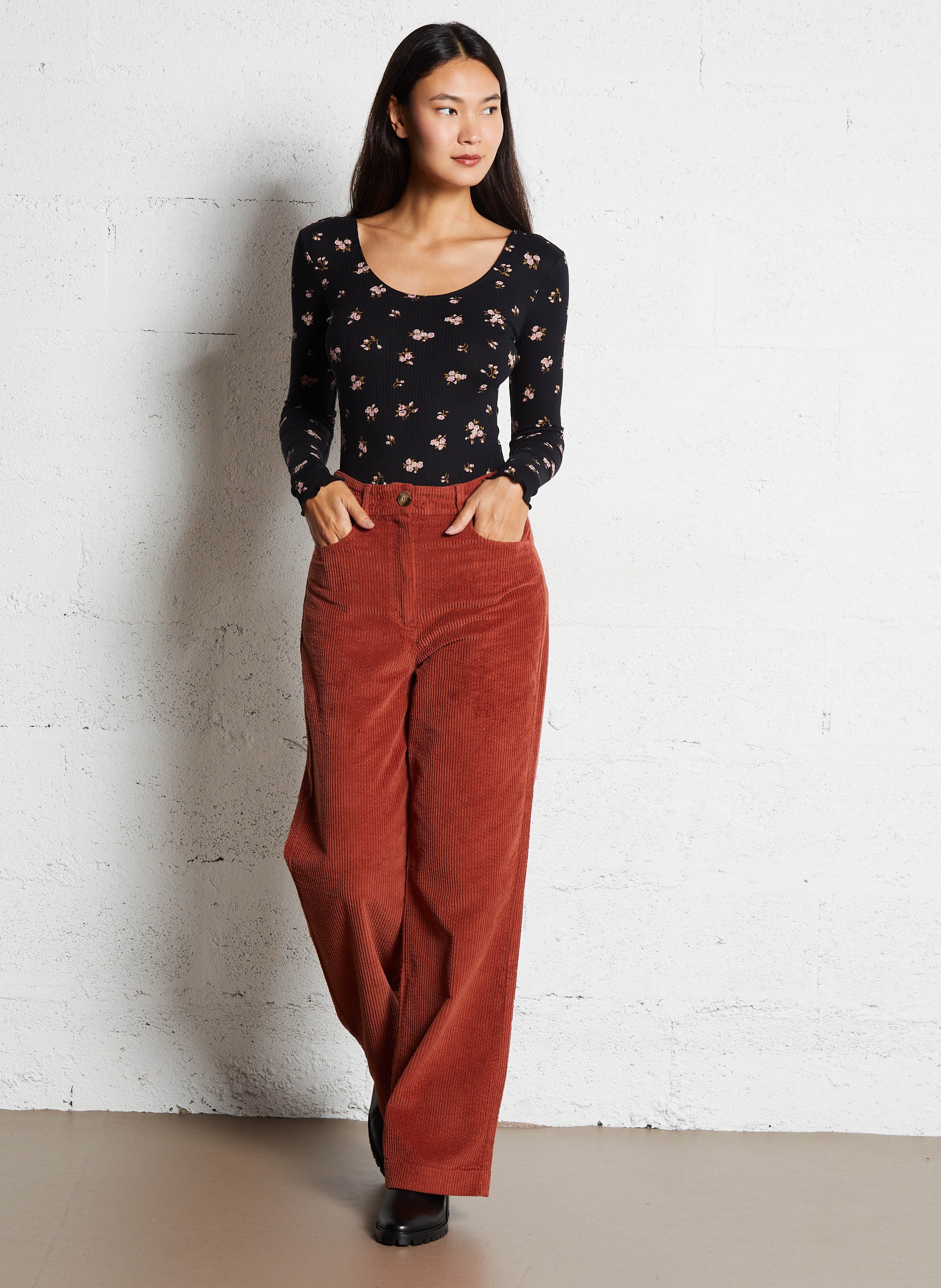 Long-sleeve floral bodysuit DES PETITS HAUTS Black