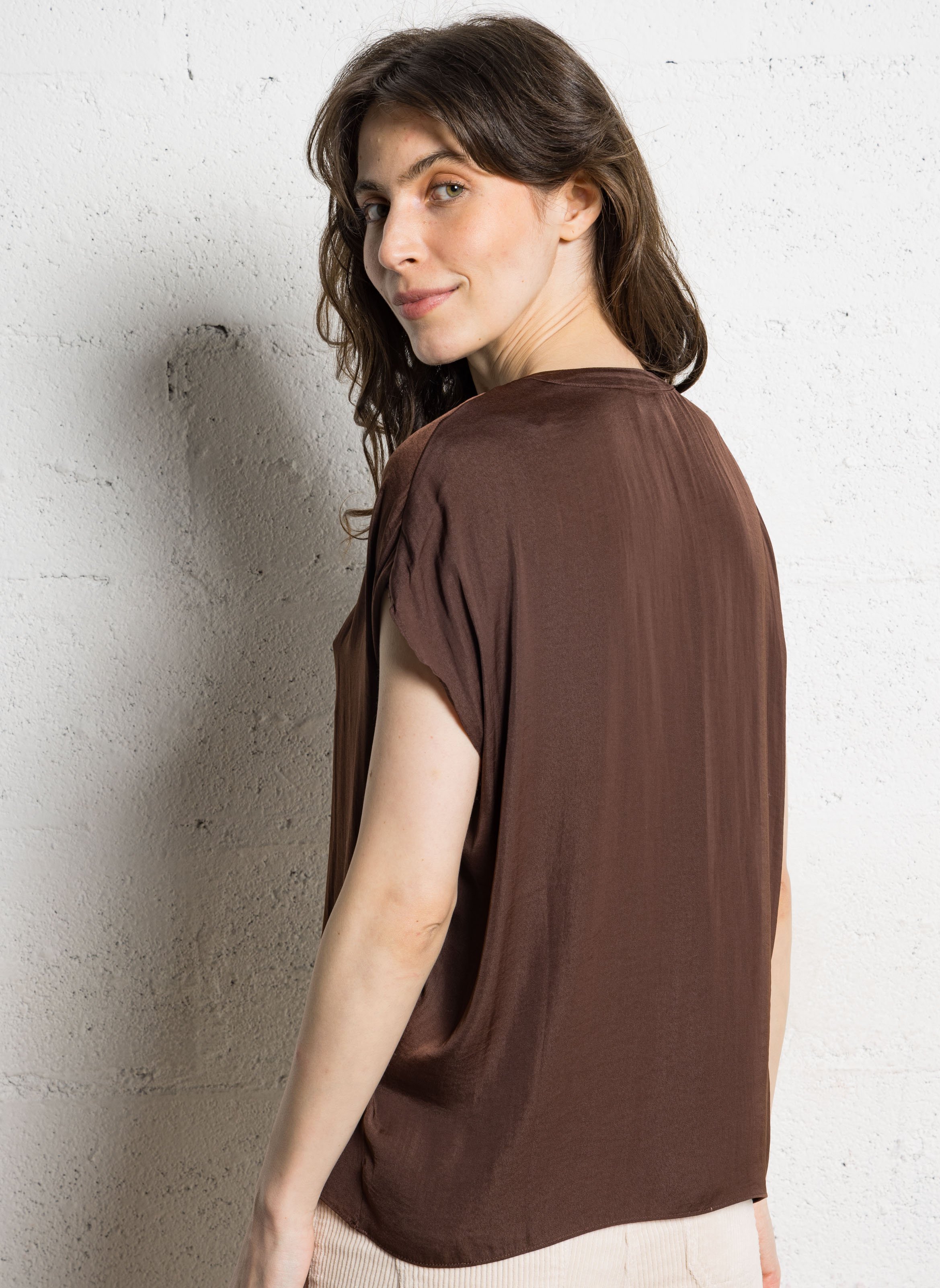Satin straight blouse MAISON 123 Brown