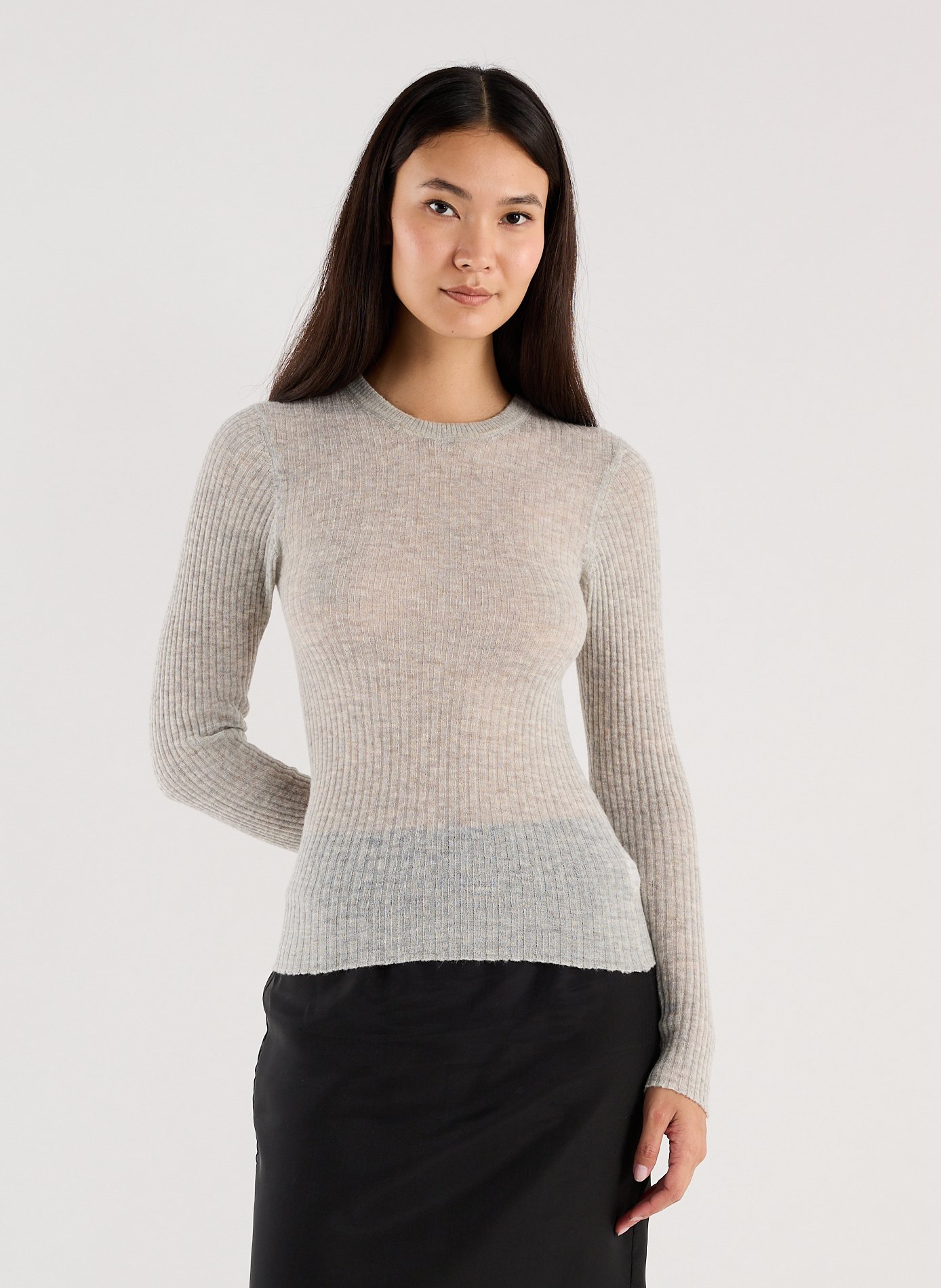 Rundhalsausschnitt Pullover in Uni mit Rippenmuster SAISON 1865 Grau