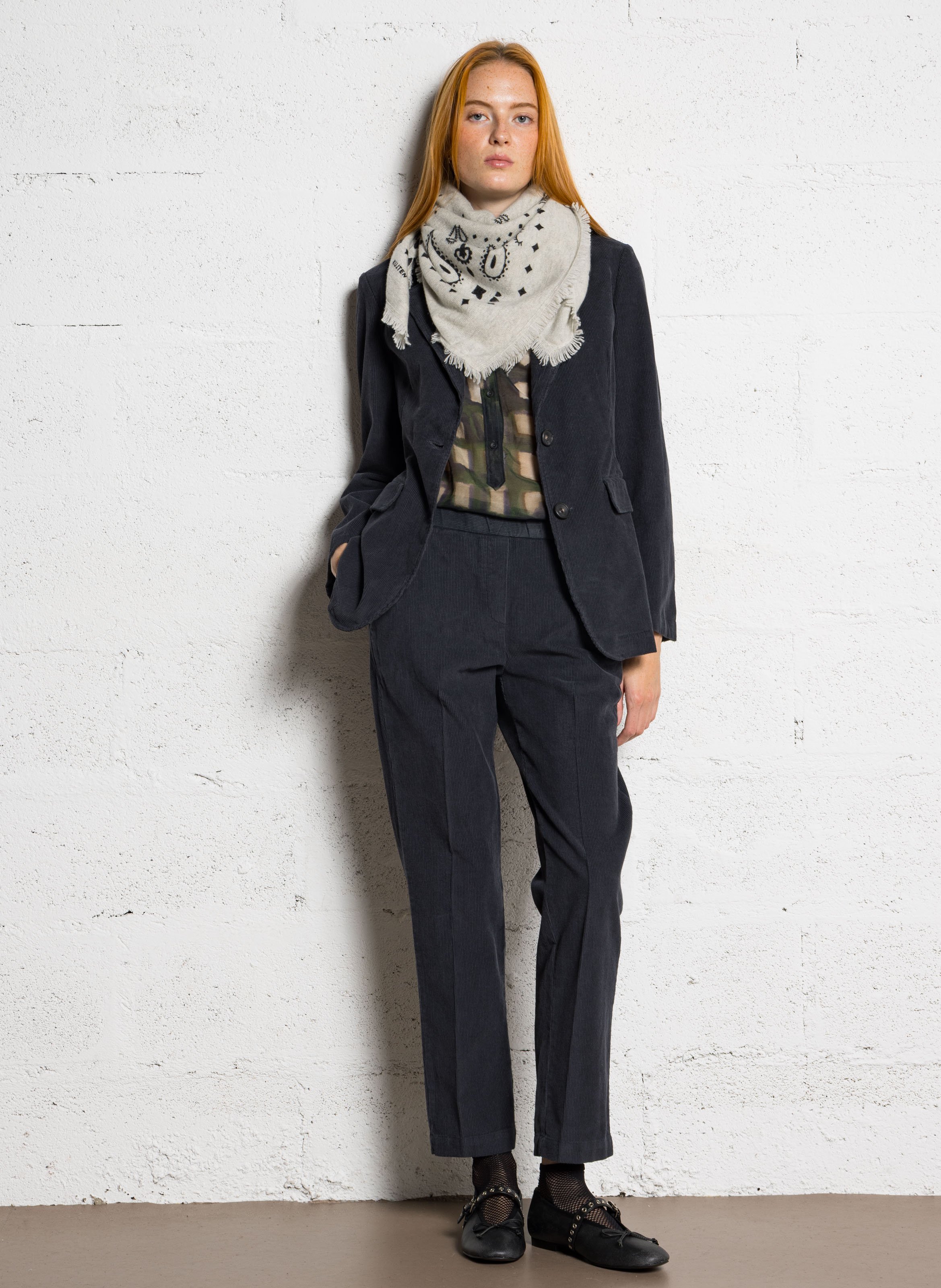 Veste ajustée col tailleur en velours côtelé DIEGA Bleu