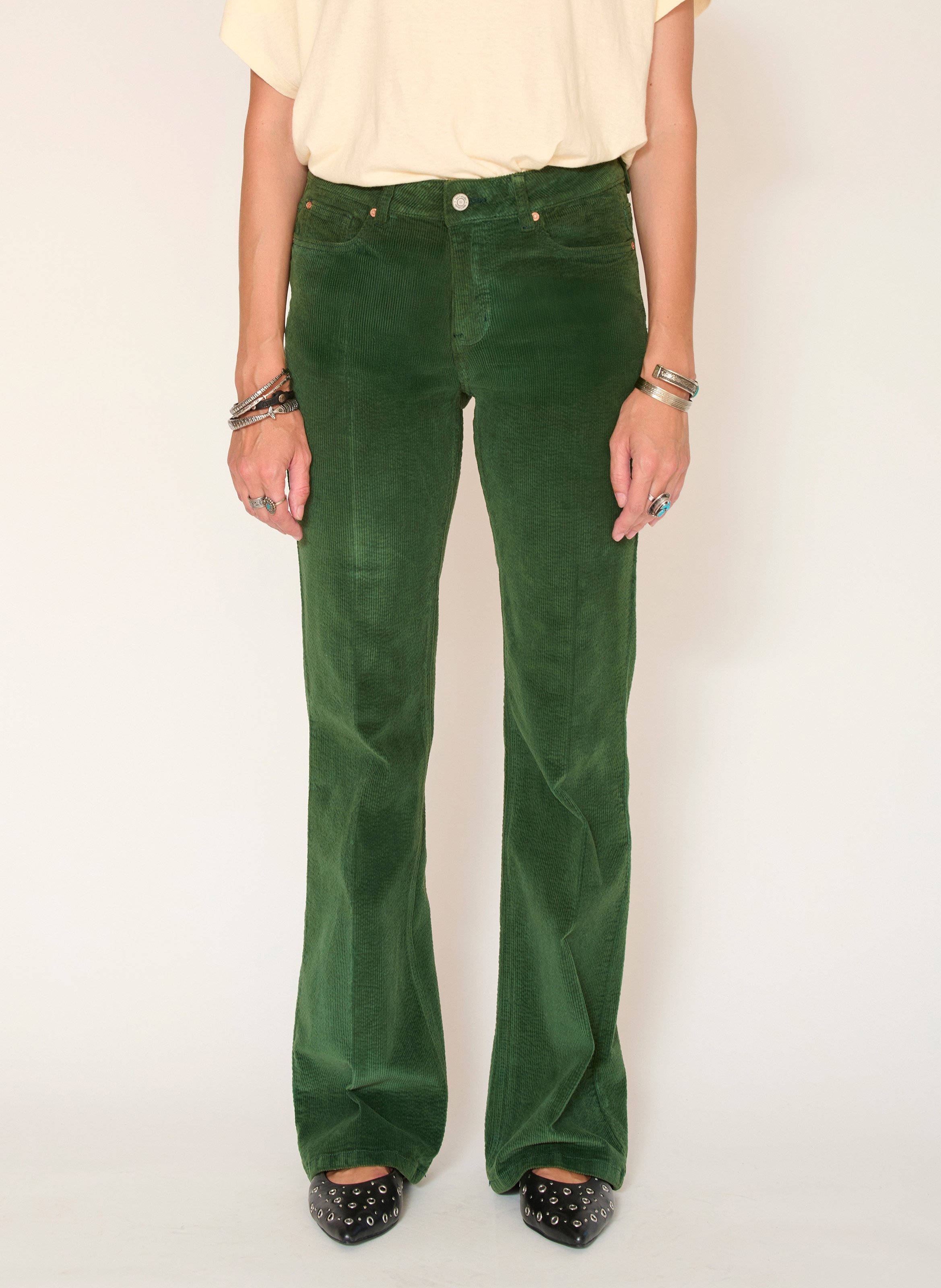 Pantalon boot-cut en coton mélangé MKT Vert