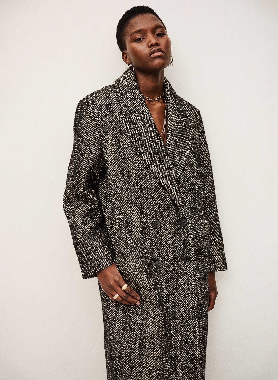 Manteau long en maille bicolore BA&SH Noir