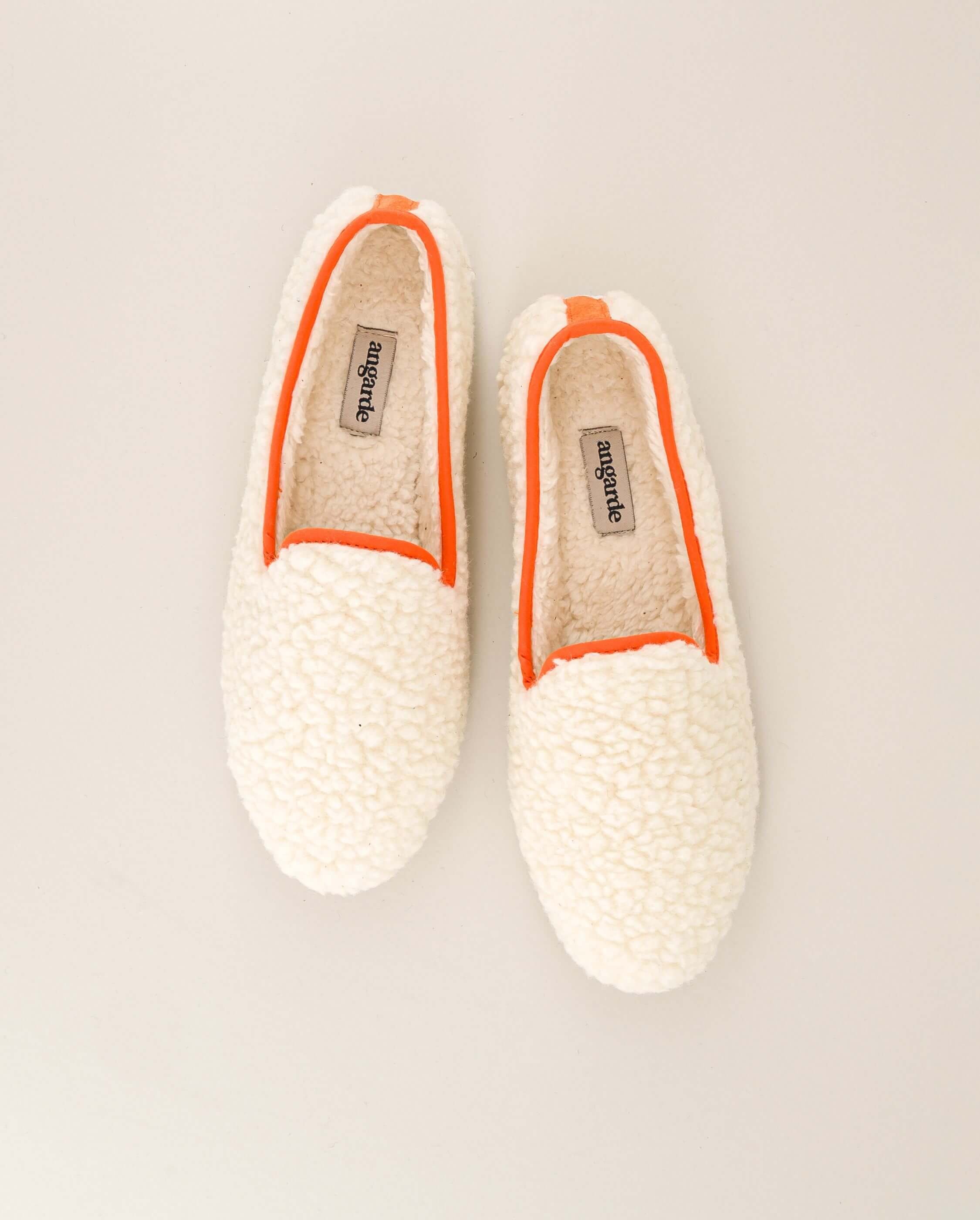 Women's wool bouclé slippers, white orange ANGARDE White