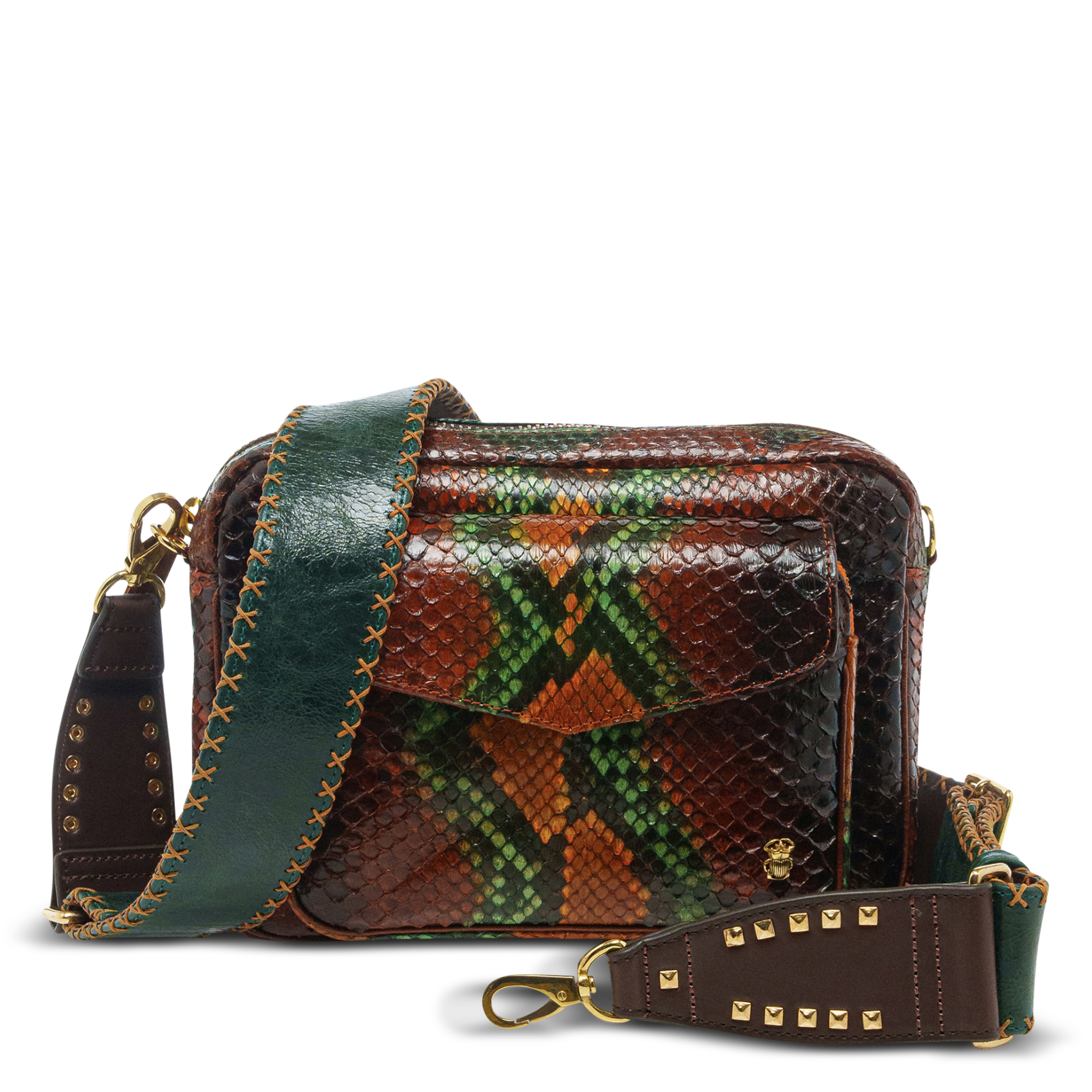 Sac porté épaule en cuir imprimé CLARIS VIROT Marron