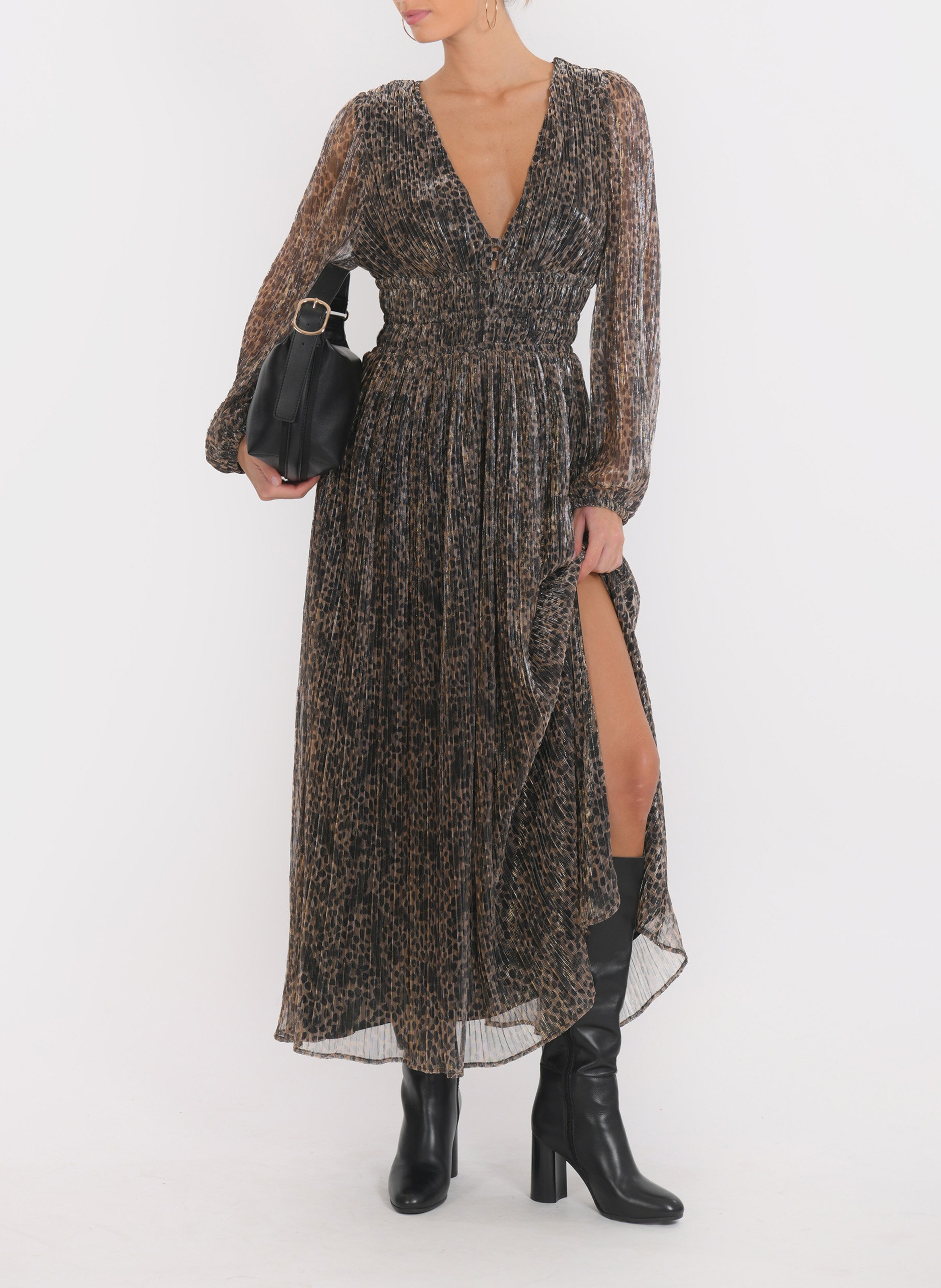 Halflange jurk met V-hals en print KOOKAI Zwart