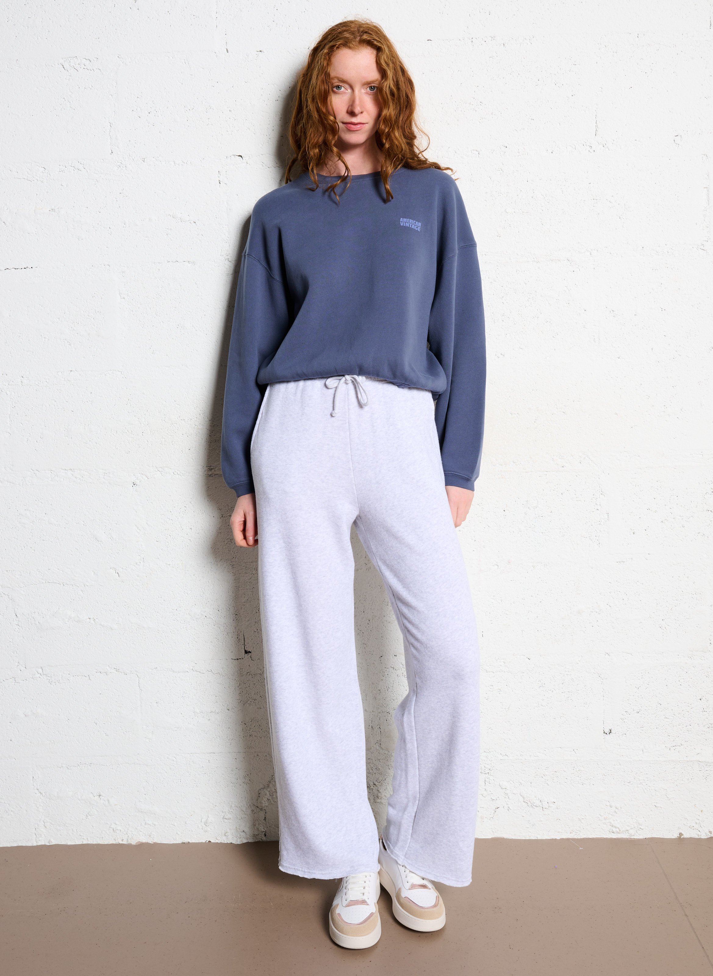 Short round-neck cotton-blend sweatshirt AMERICAN VINTAGE Blue