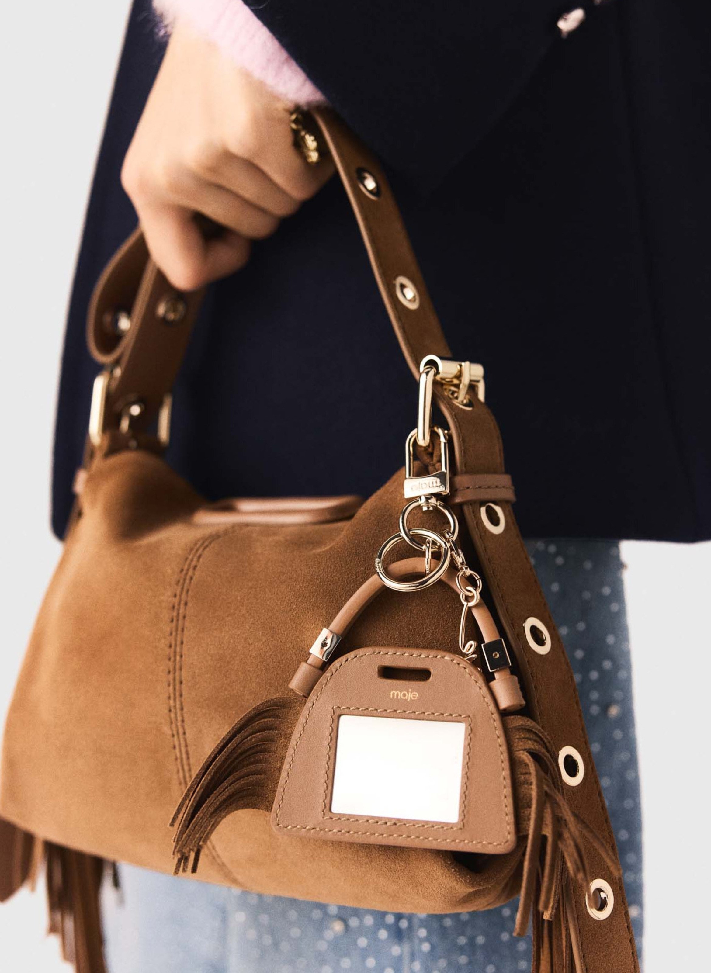 Tasje met franjes en spiegel MAJE Bruin