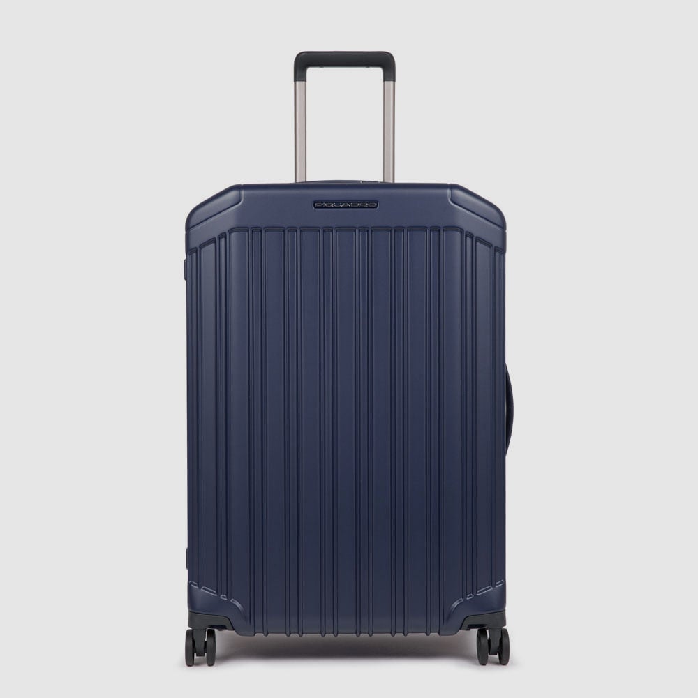 Medium-sized hardshell four-wheel trolley with TSA lock PIQUADRO Blue