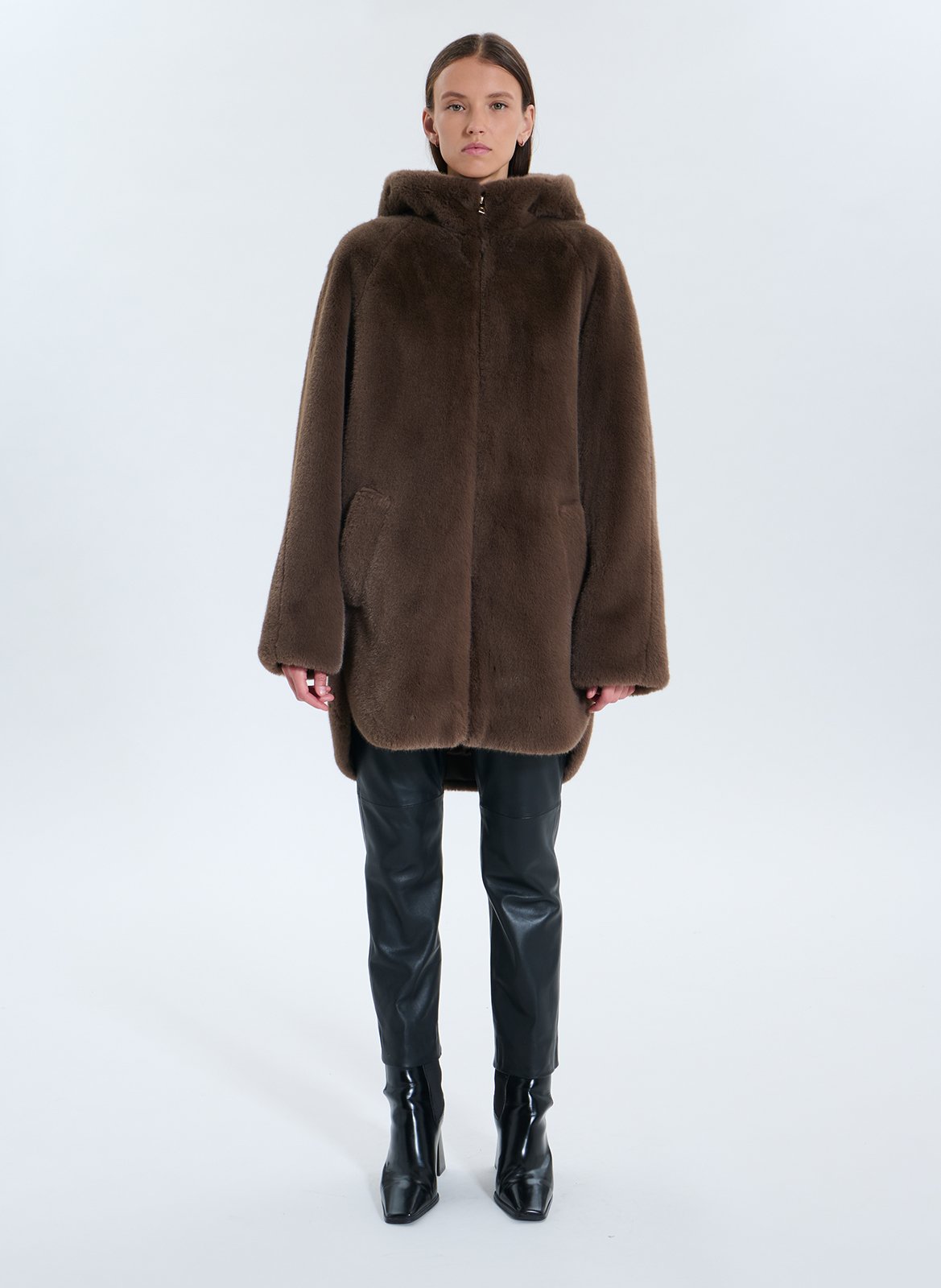Round neck faux fur coat ZAPA