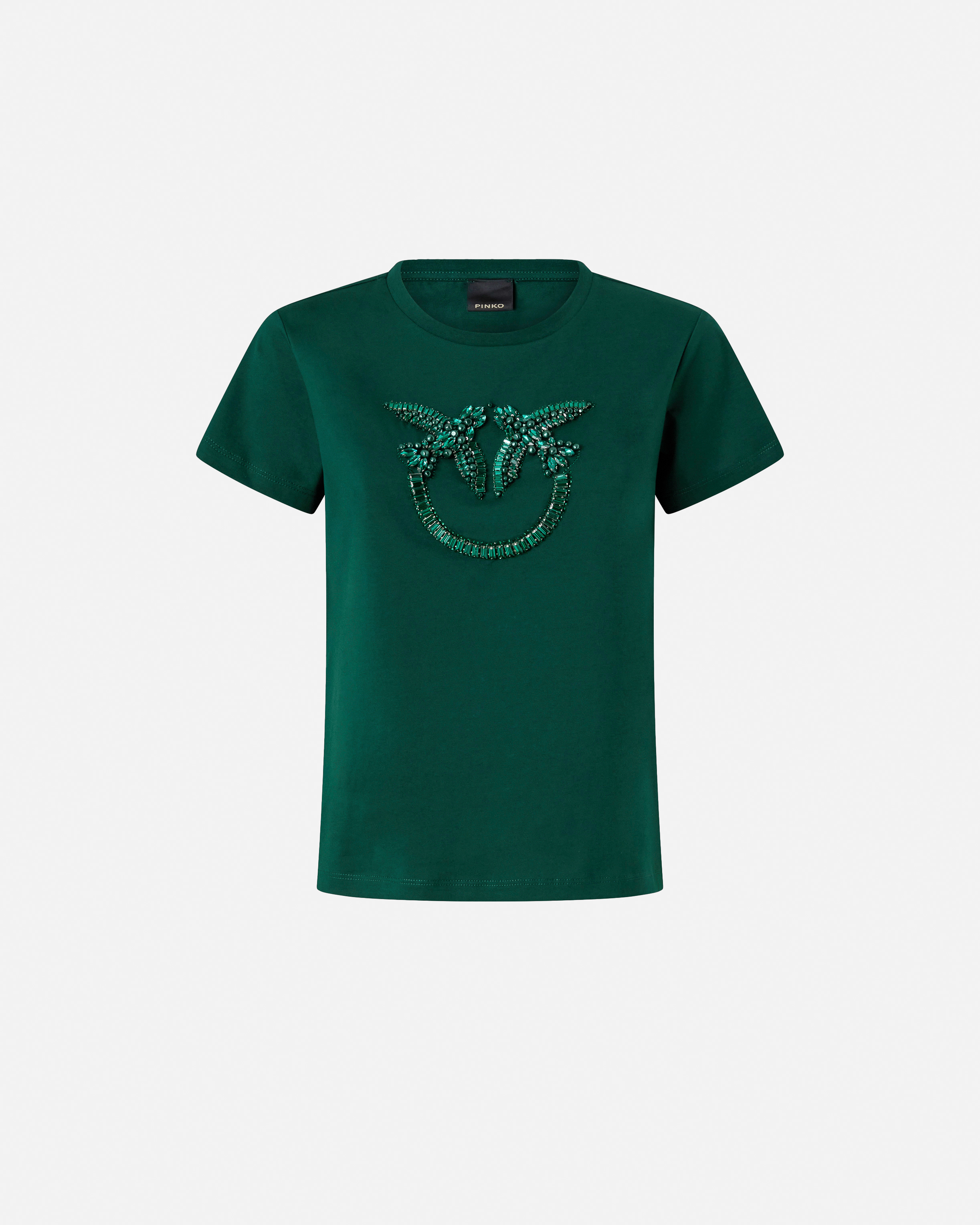 T-shirt with "Love Birds" jewel logo PINKO Green