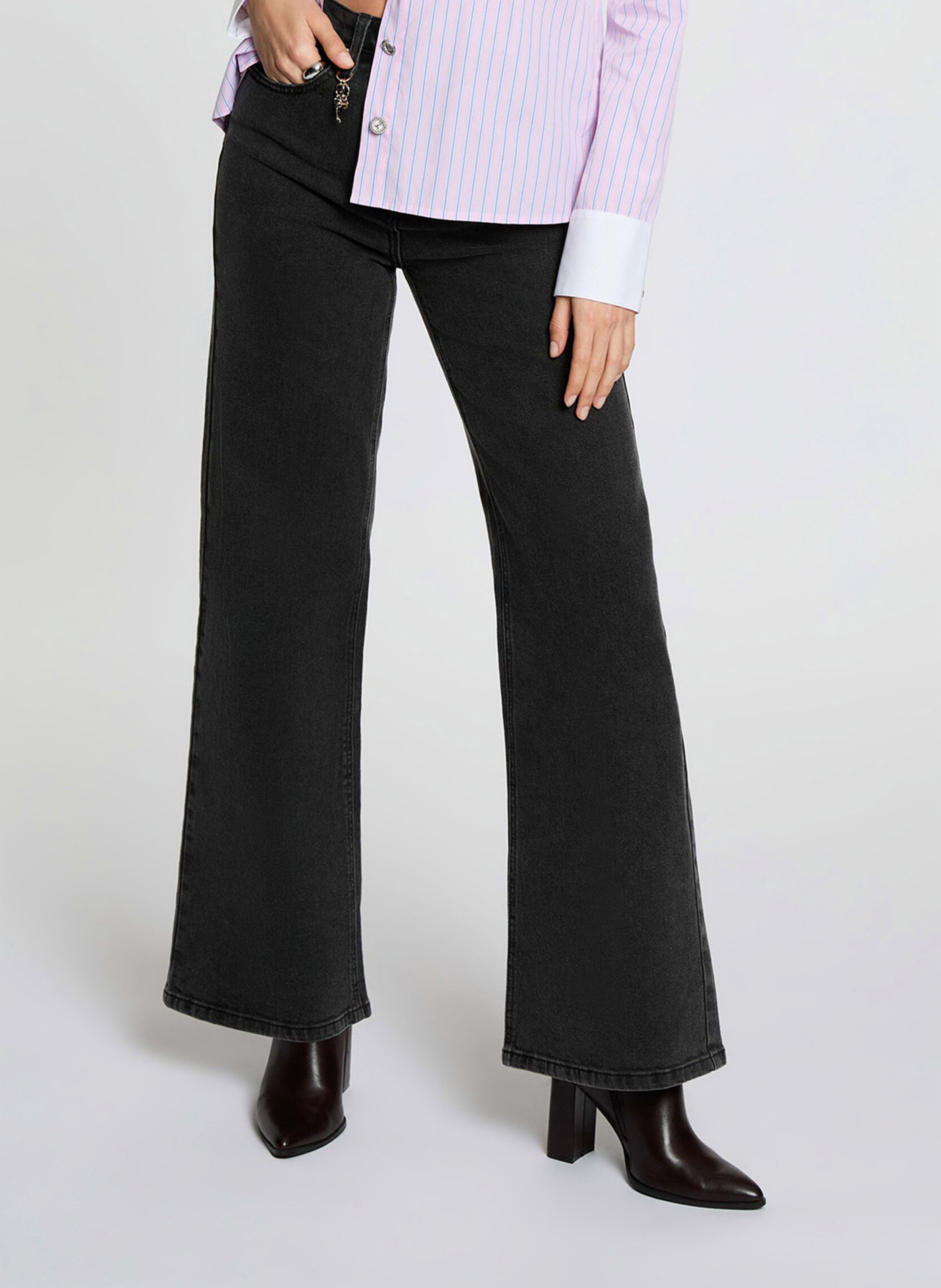 Jean évasé taille haute uni MORGAN Noir