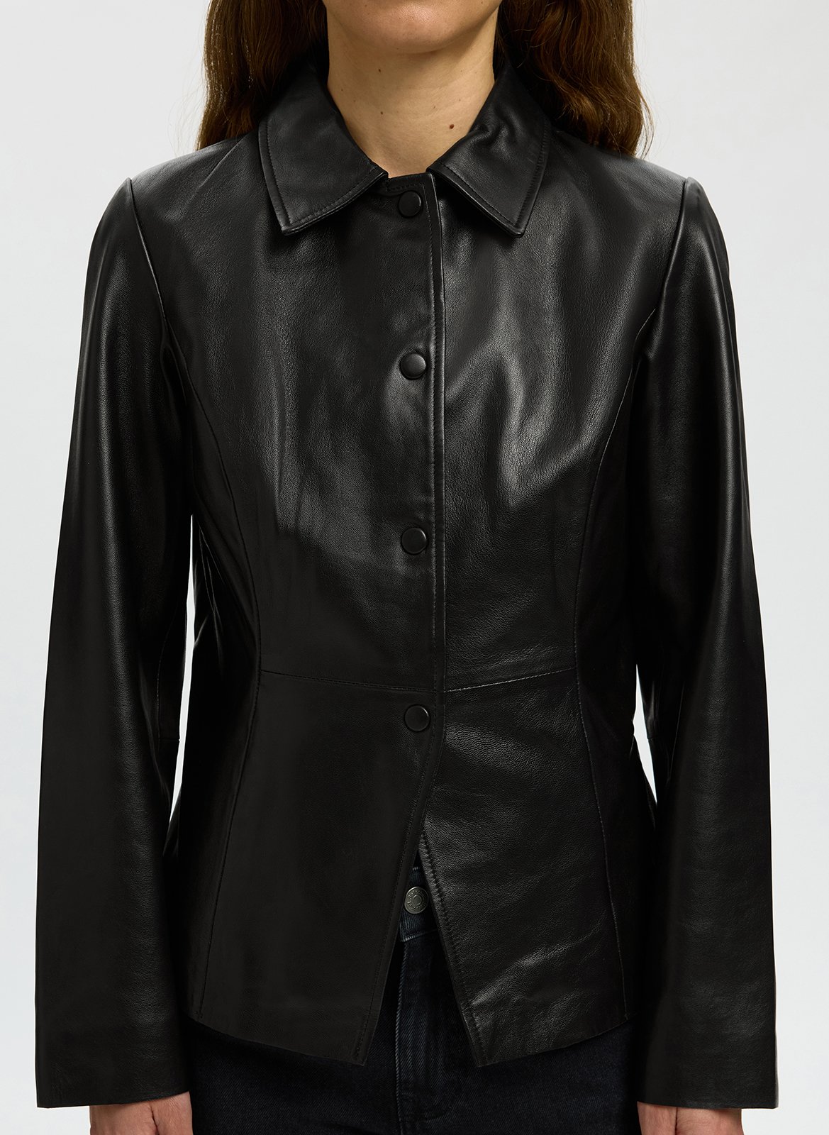 Lederjacke mit klassischem Kragen SELECTED Schwarz