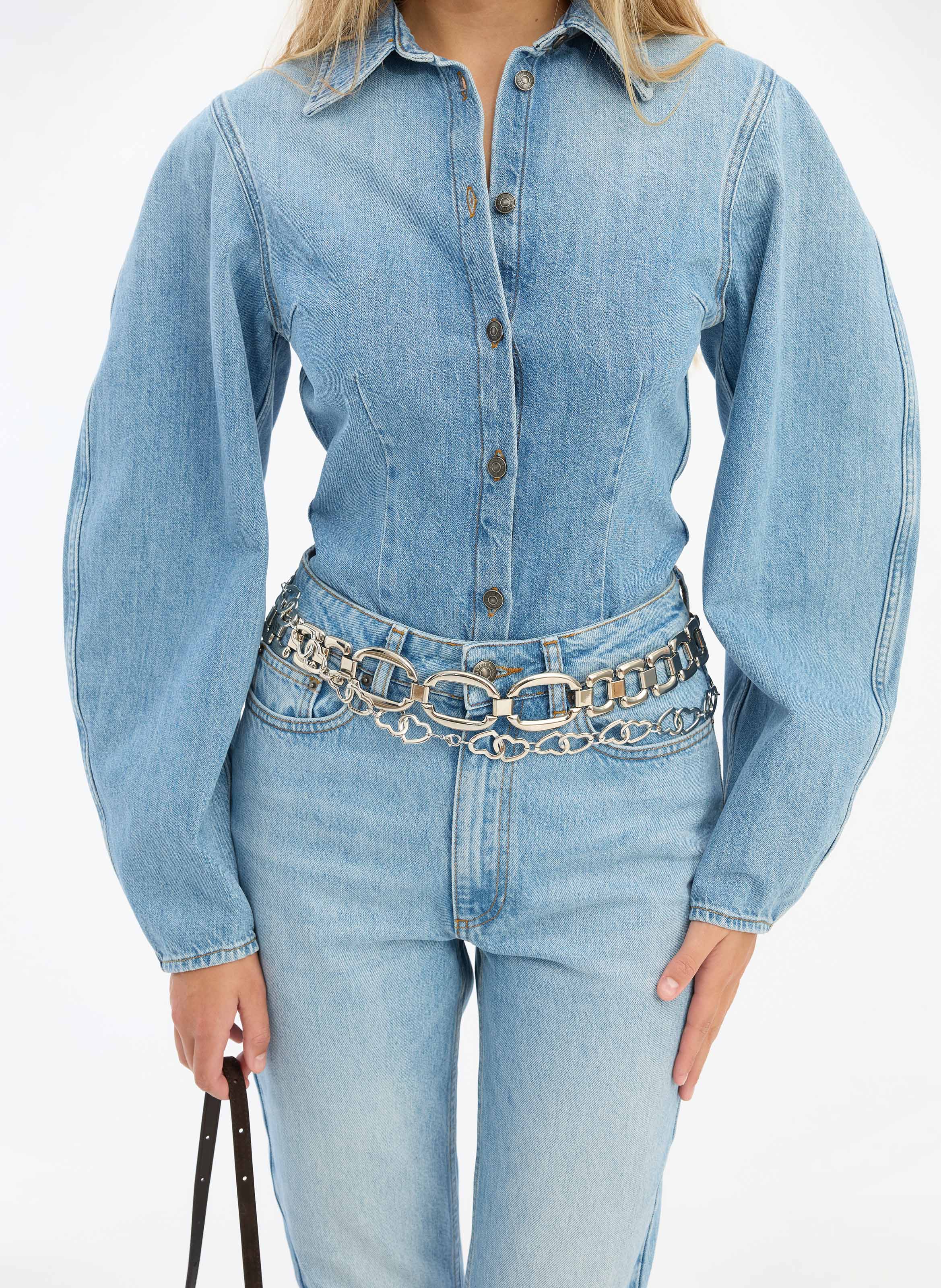 Taillierte Bio-Baumwollbluse ROTATE Blau