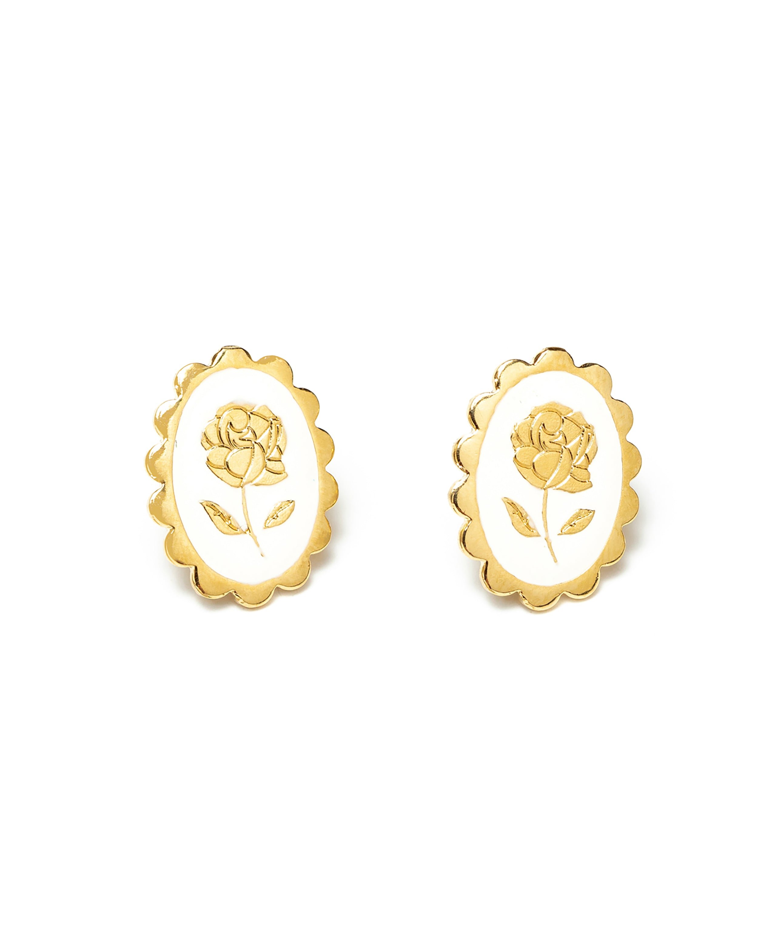 Flower enamel gold-plated stud earrings MONSIEUR SIMONE White