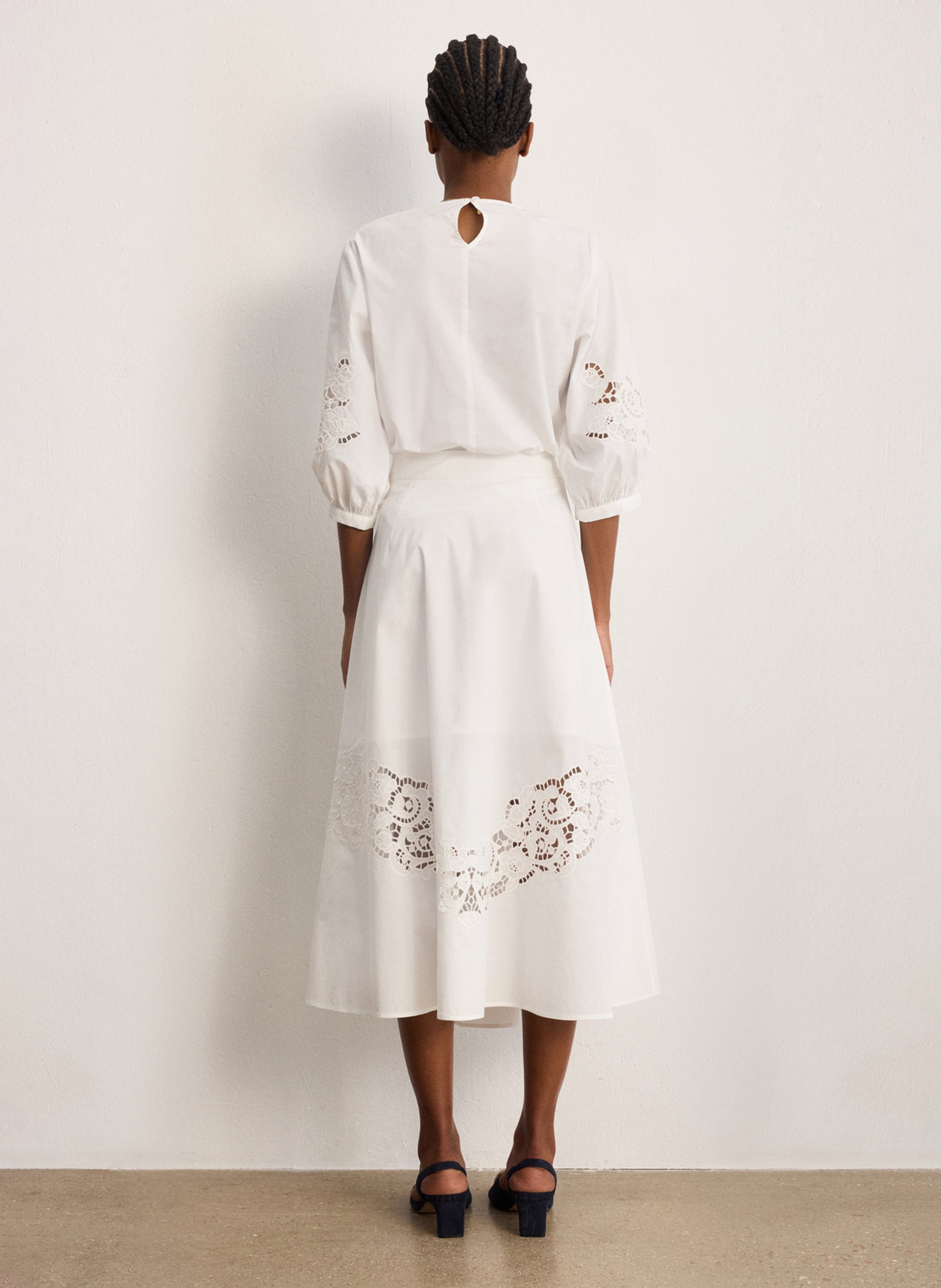 Jupe longue en coton brodé PABLO Weiss