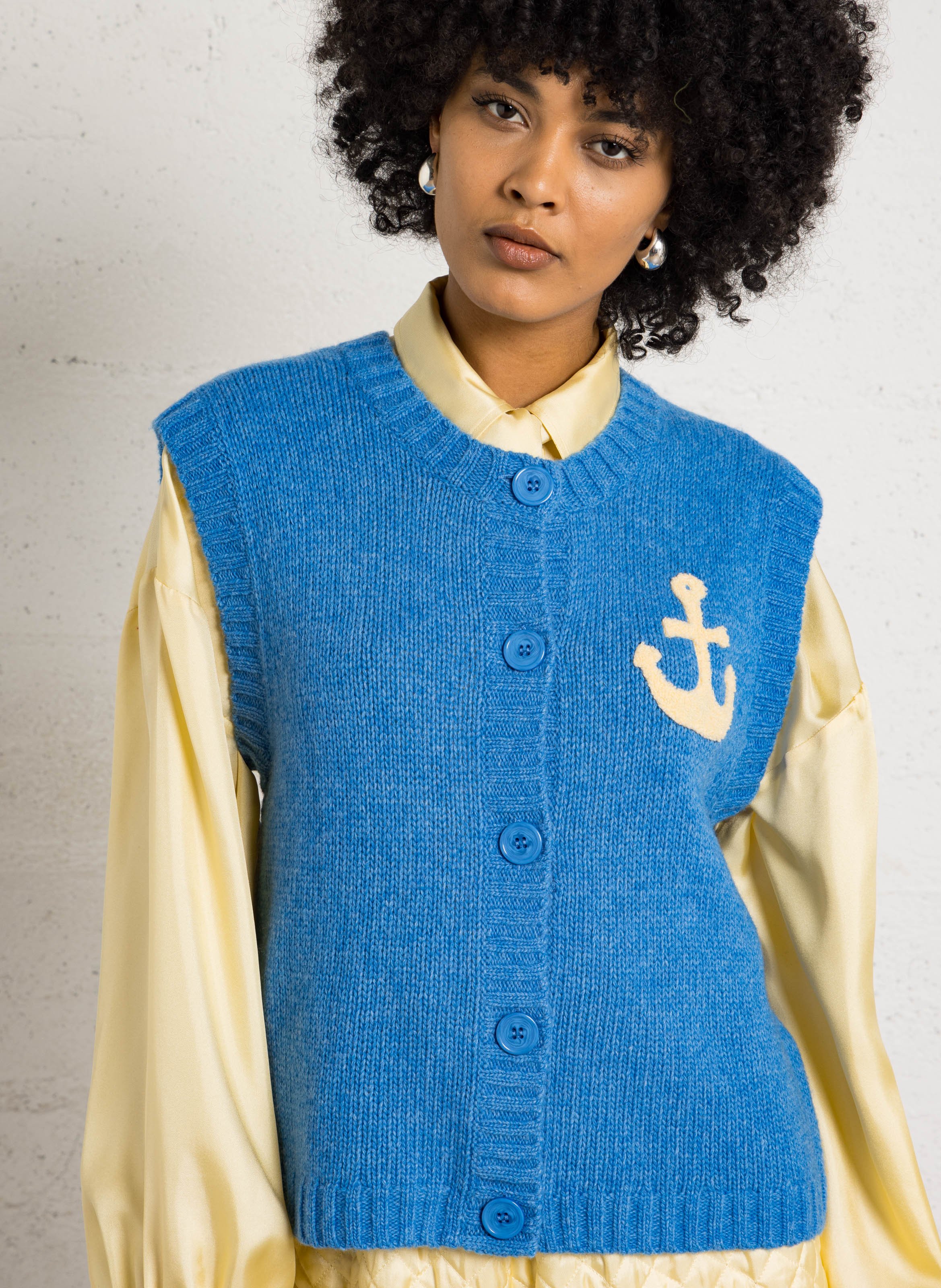 Gilet droit boutonné en laine mélangée STELLA NOVA Bleu