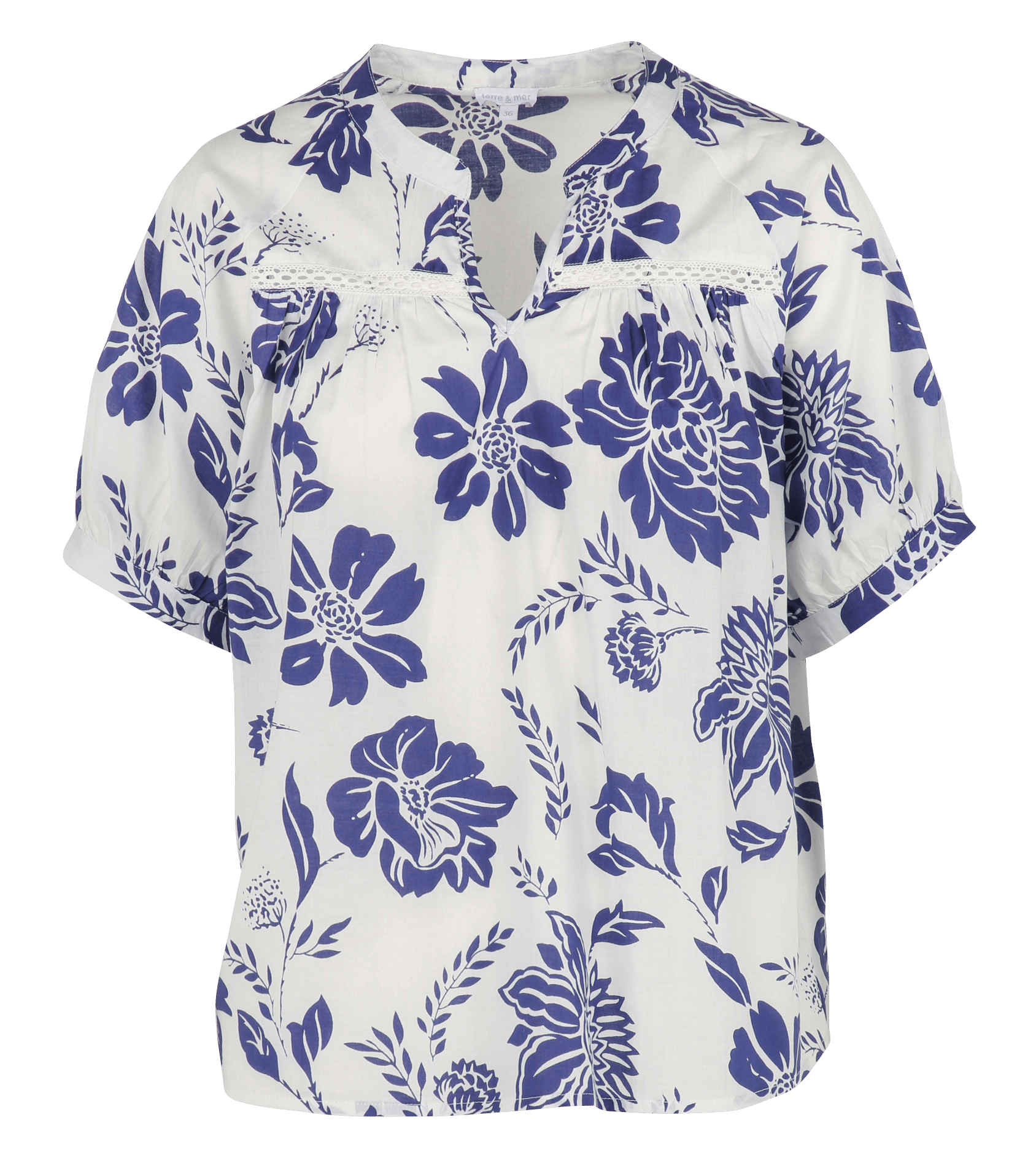 Katoenen blouse met tuniekhals en print ARMOR LUX Blauw