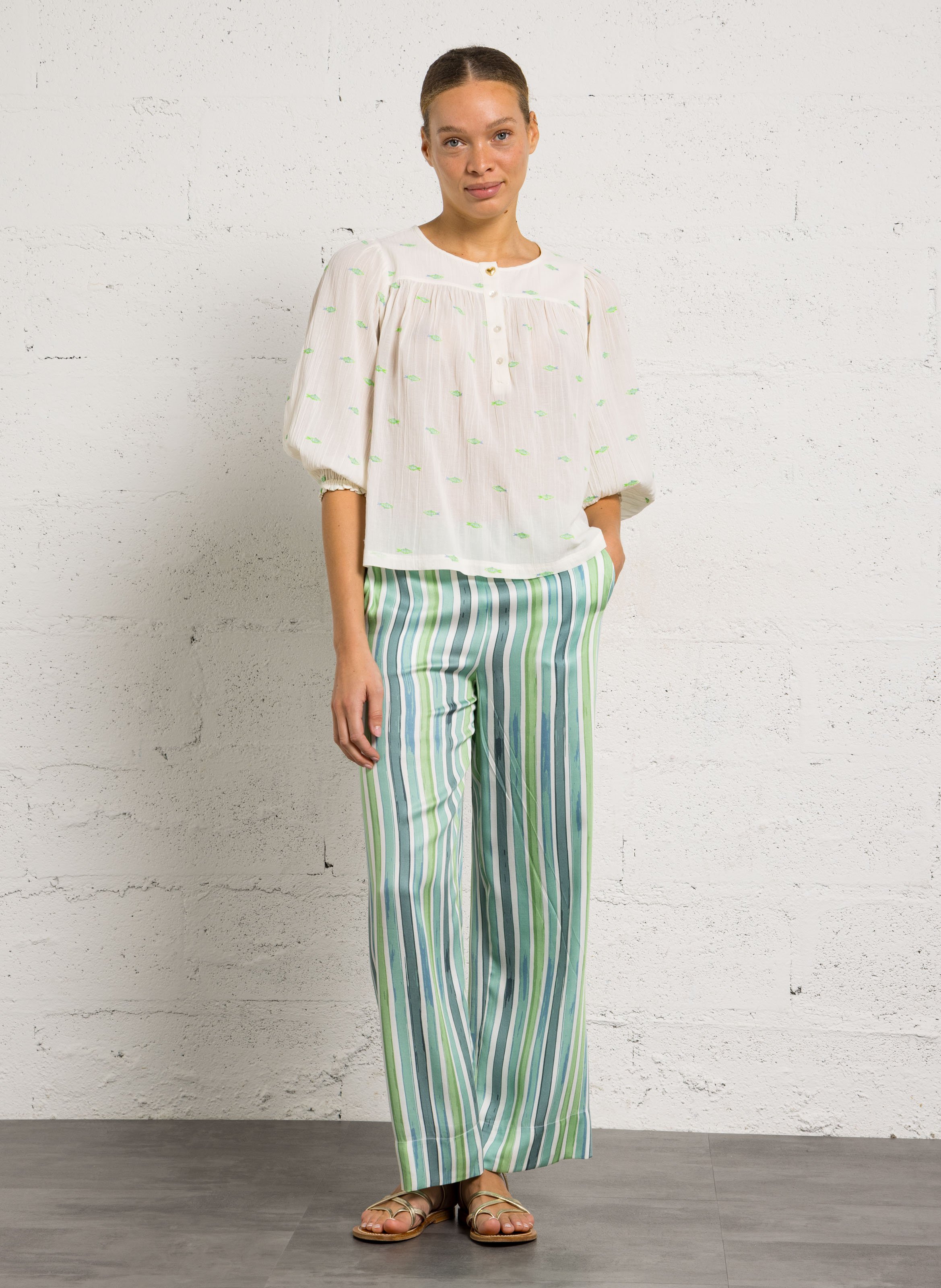 Ruimvallende blouse met ronde hals FABIENNE CHAPOT Wit